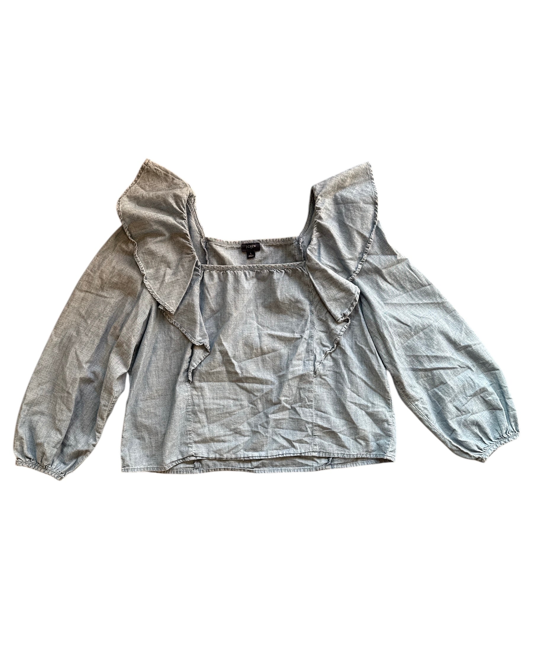 blue jcrew puff long sleeve top, L