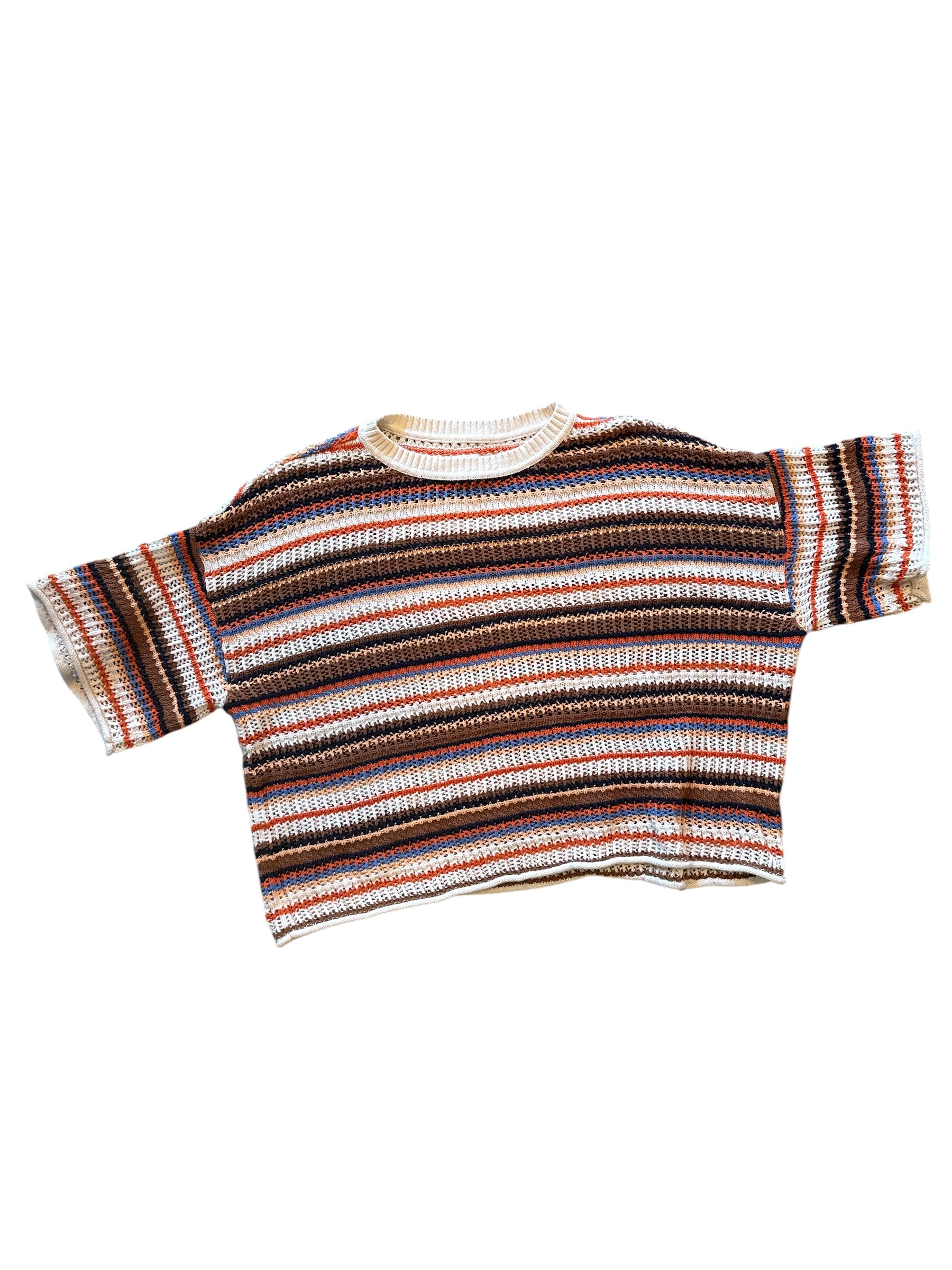 white orange brown aerie crochet stripe sweater, xl