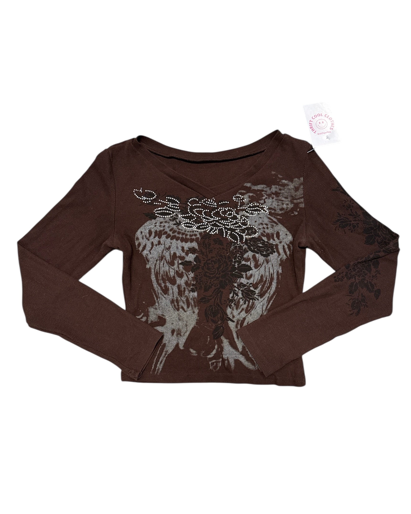 brown  sparkly ls vneck, s