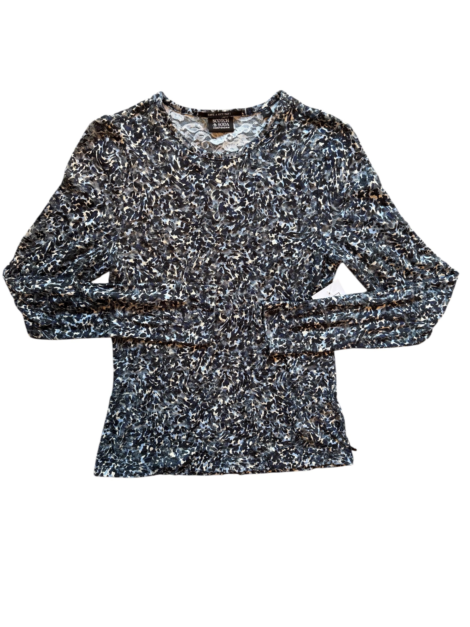black blue scotch & soda animal print mesh ls, m
