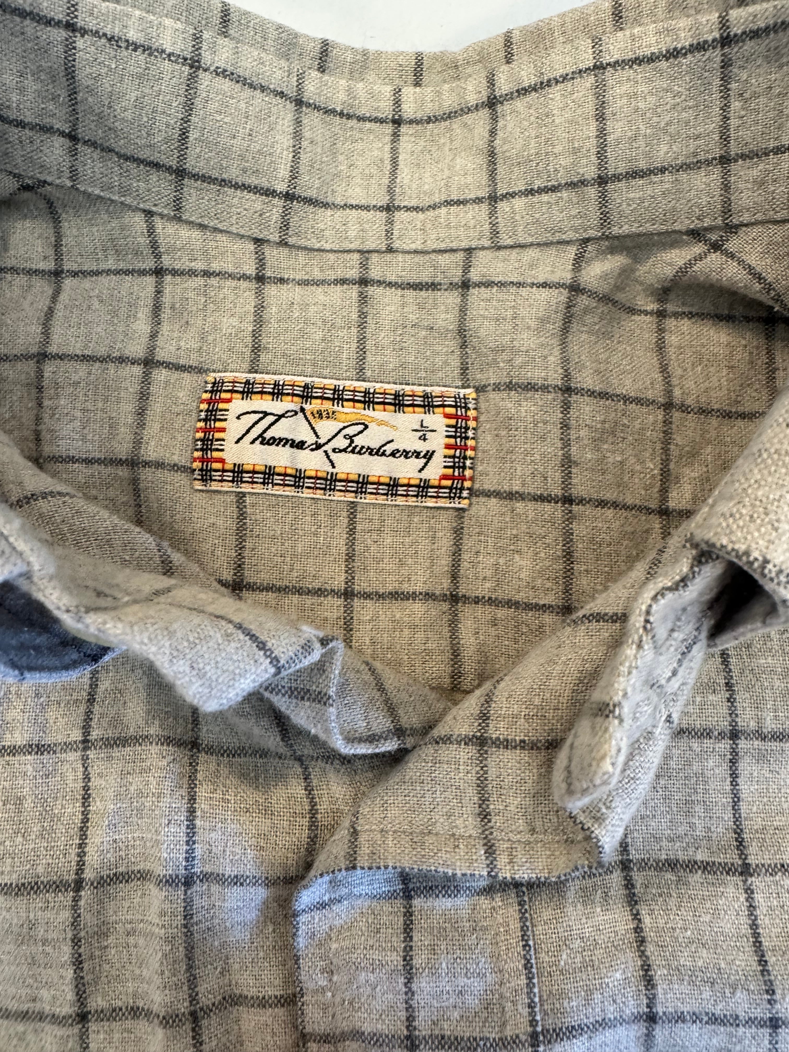 light gray gray burberry plaid button down, L