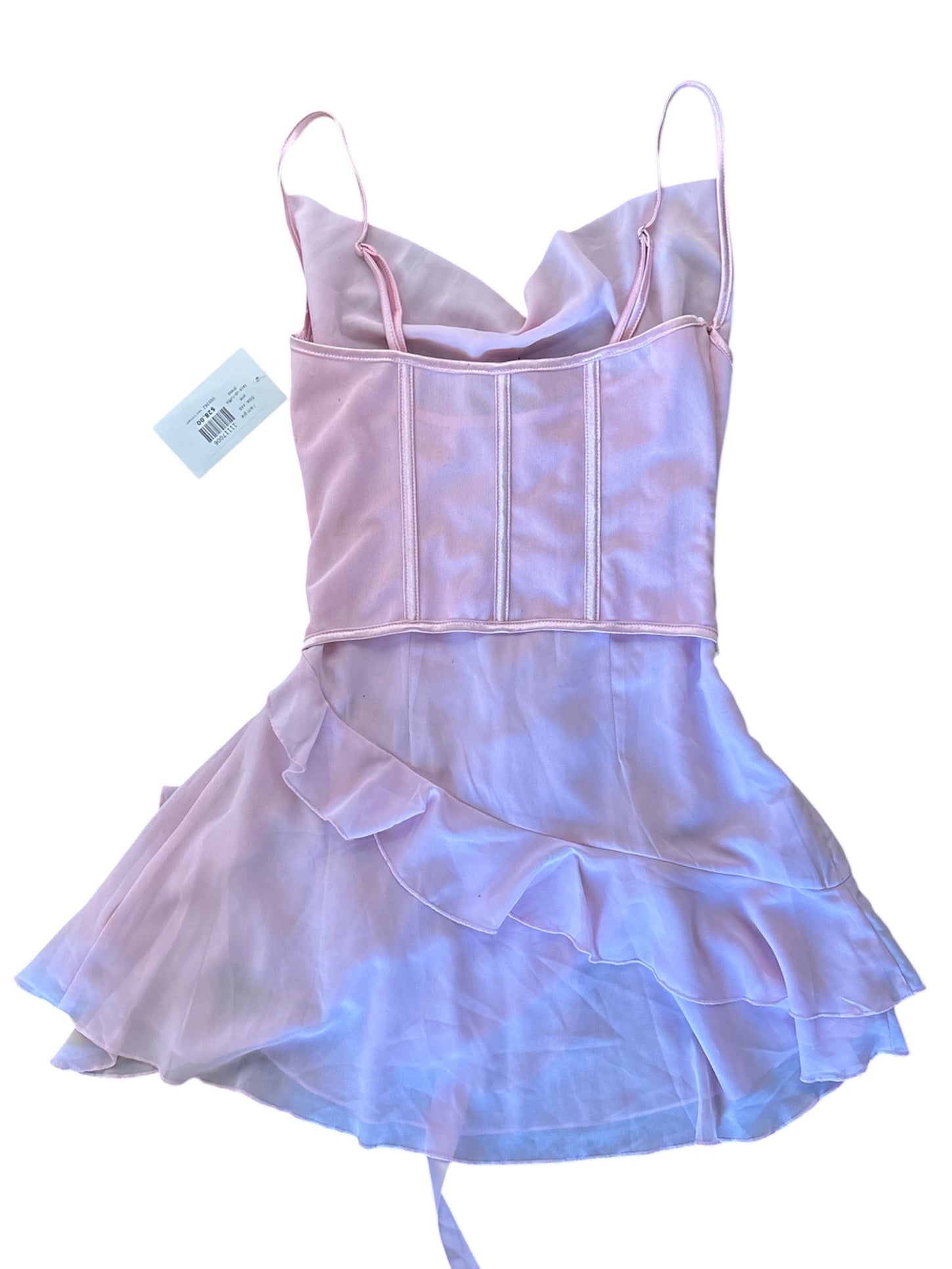 pink i am gia lace up ruffle dress, xxs