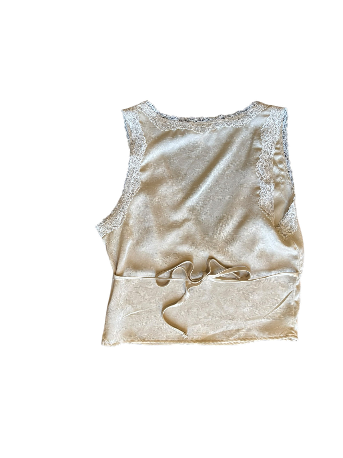 beige white lyniel lace trim vneck crop tank, s