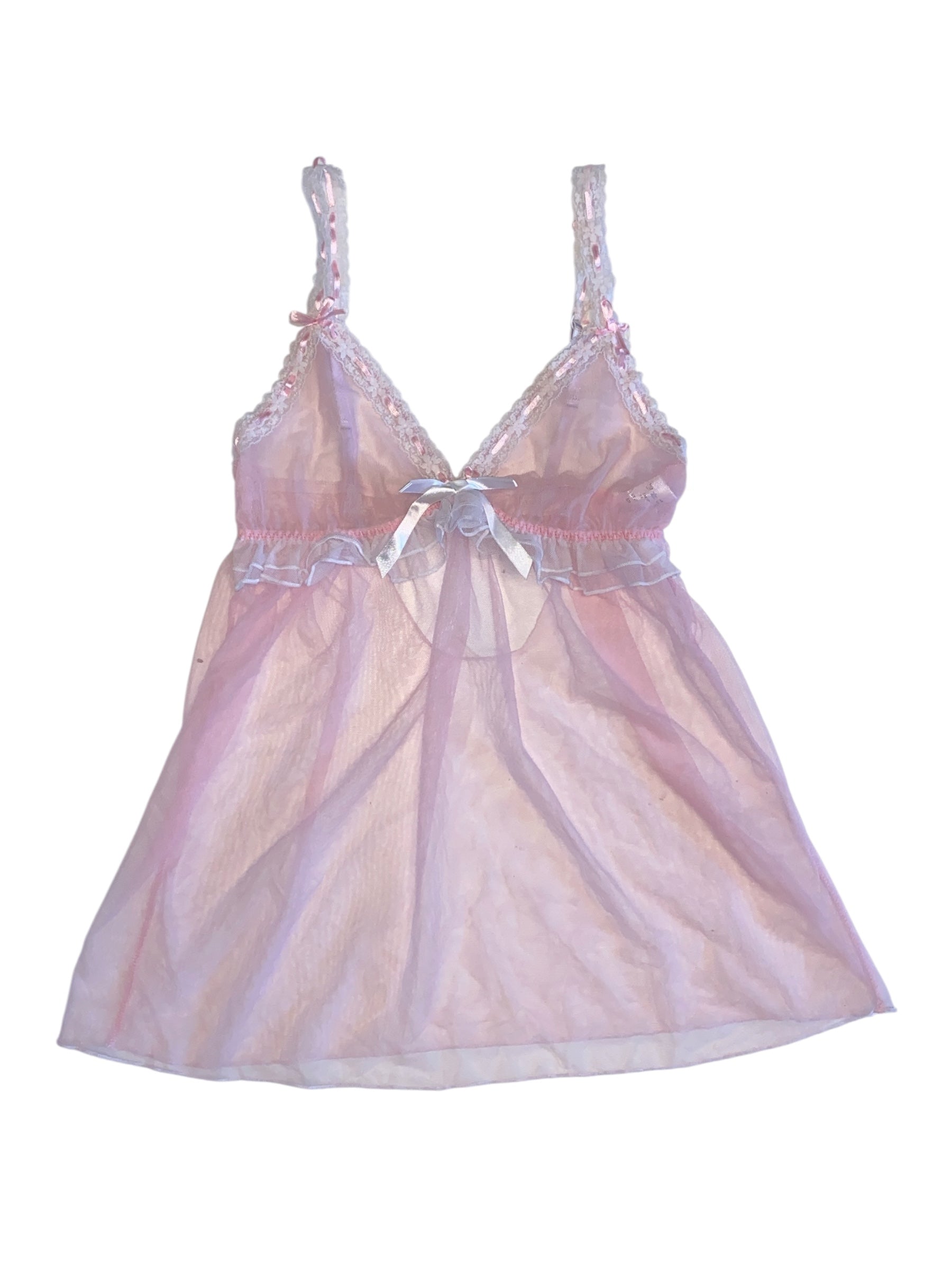 pink white  mesh lace trim tank