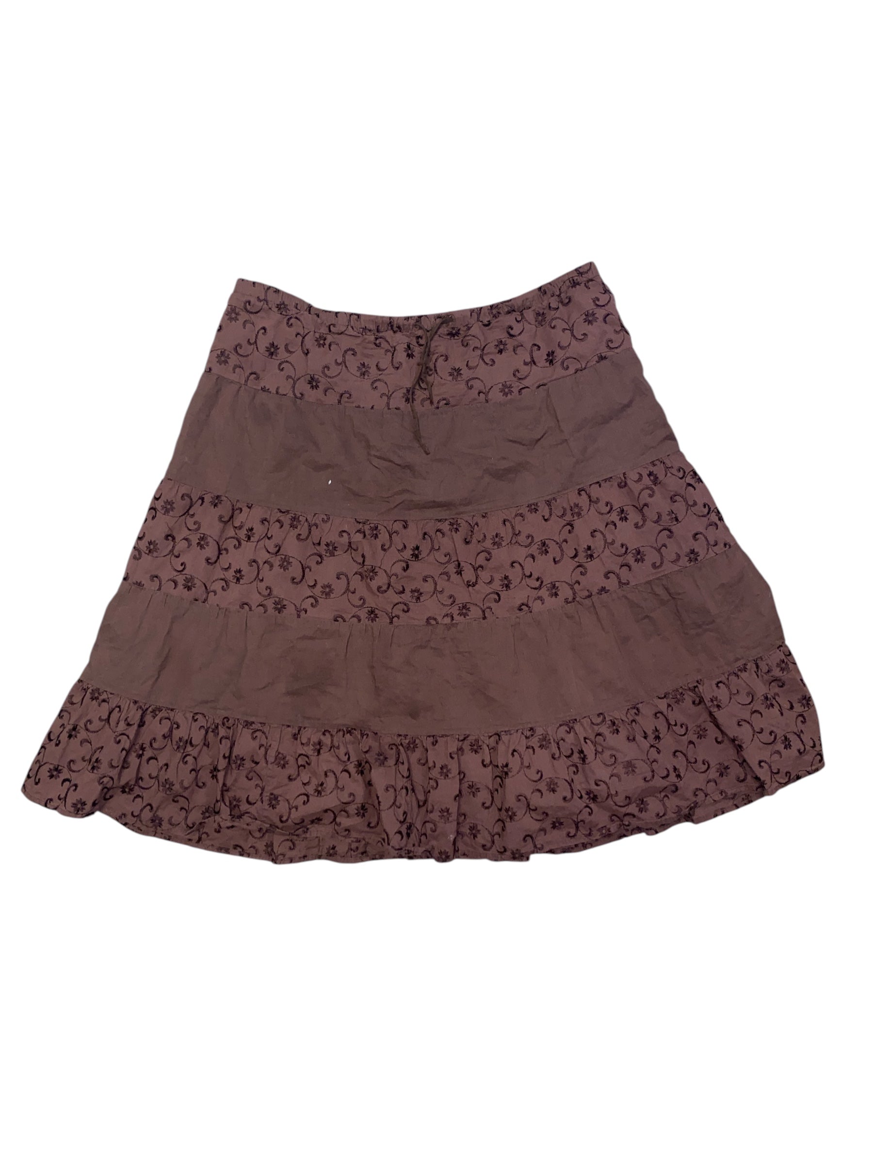 Brown Copper key Dropwaist embroider maxi skirt, Xl
