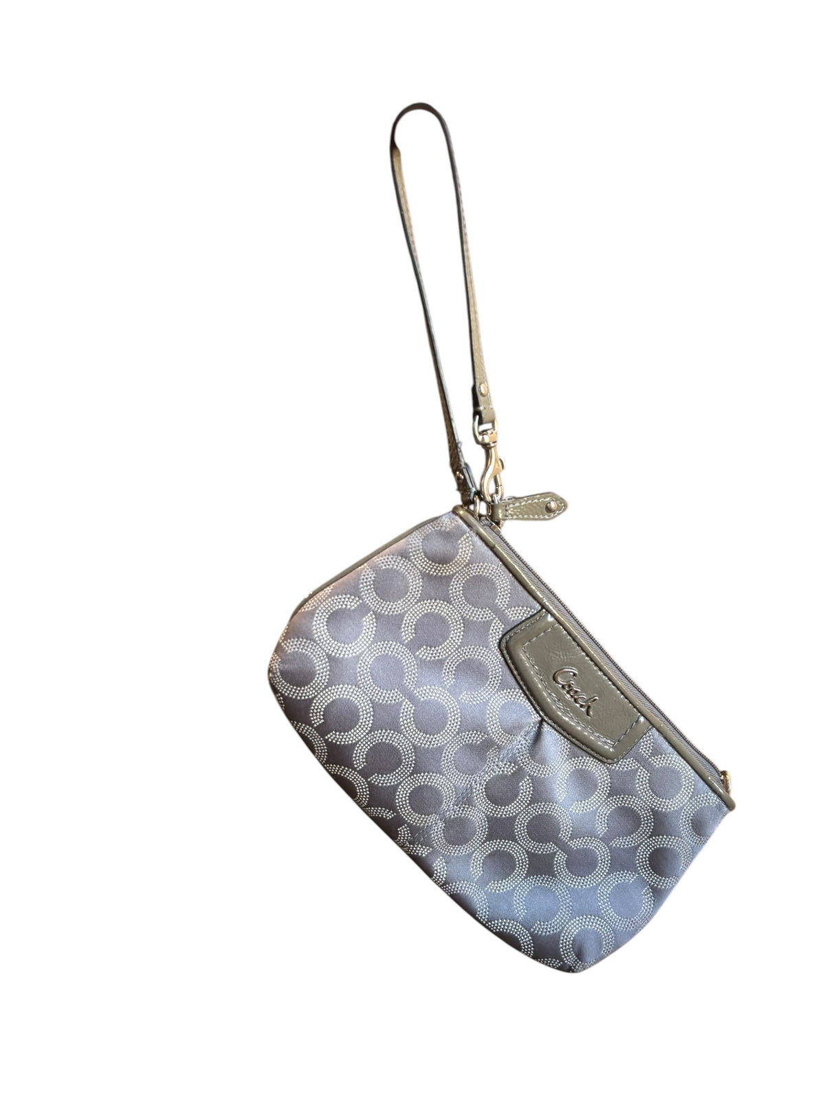 grey coach branded wristlet