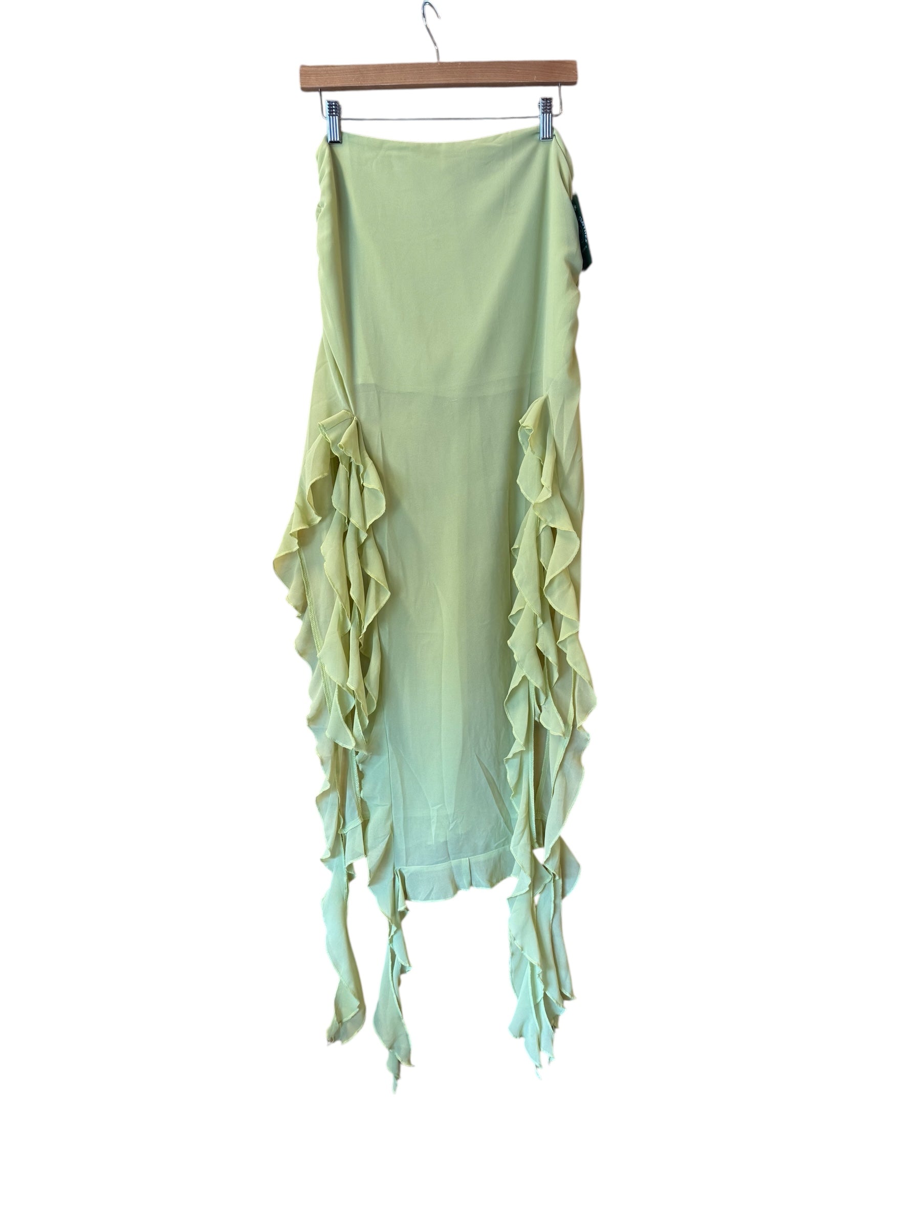 green lioness ruffle sheer maxi skirt, s
