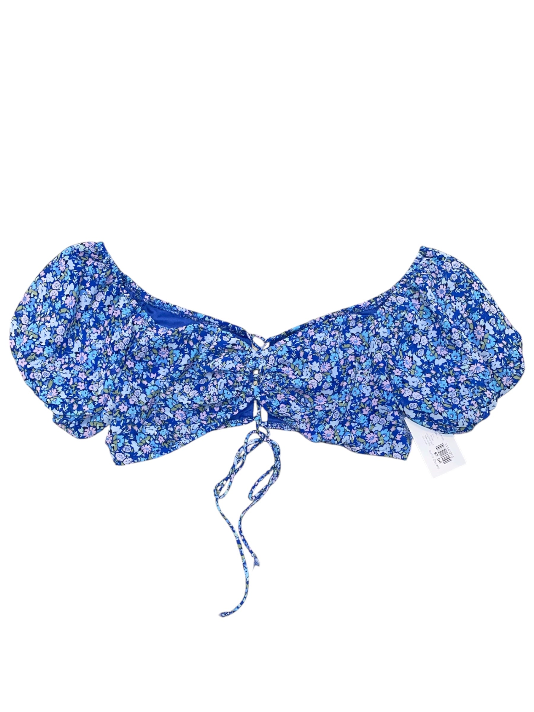 blue wild fable Floral cropped puff sleeve top, L