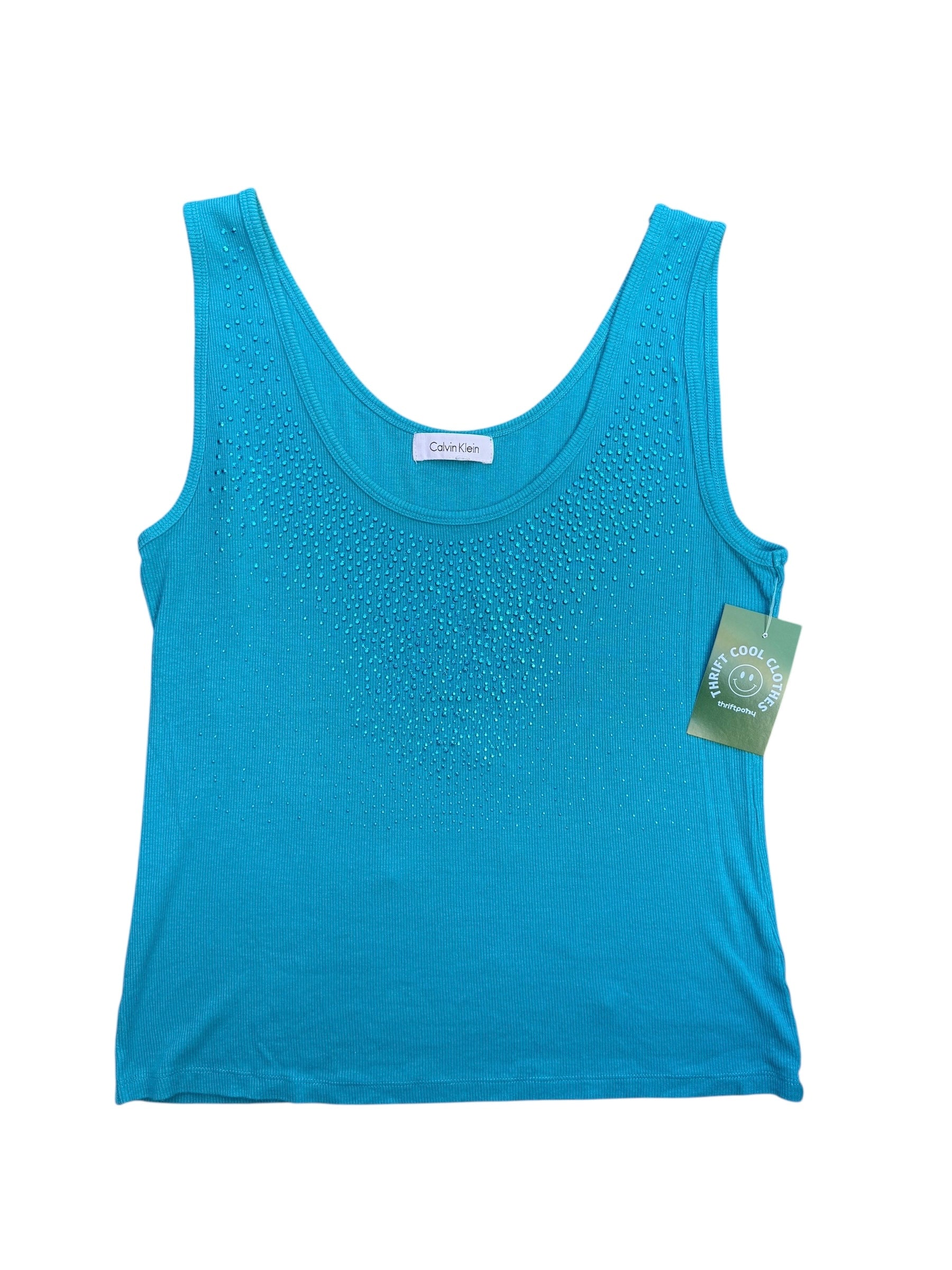 blue calvin klein bedazzled tank, L