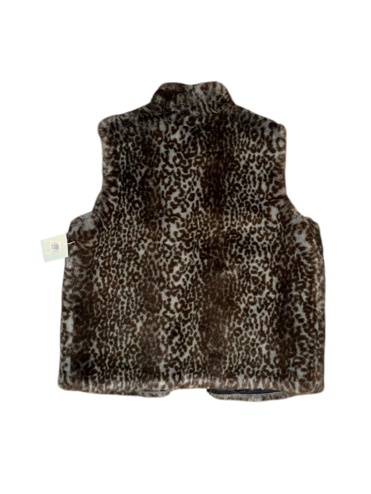 brown blue fguess faux fur cheetah vest, m