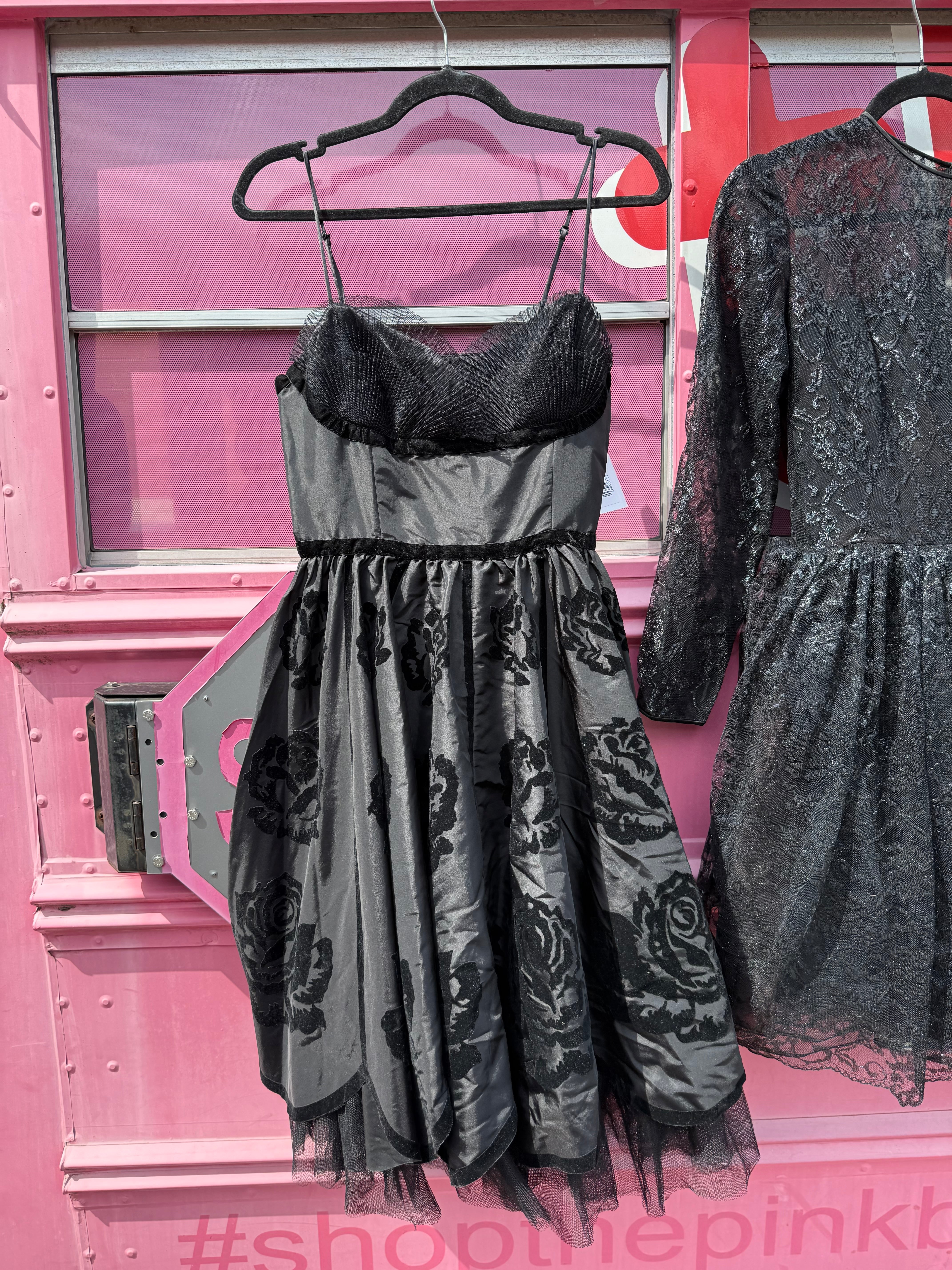 black betsy johnson velvet flowers poofy mini dress, 4