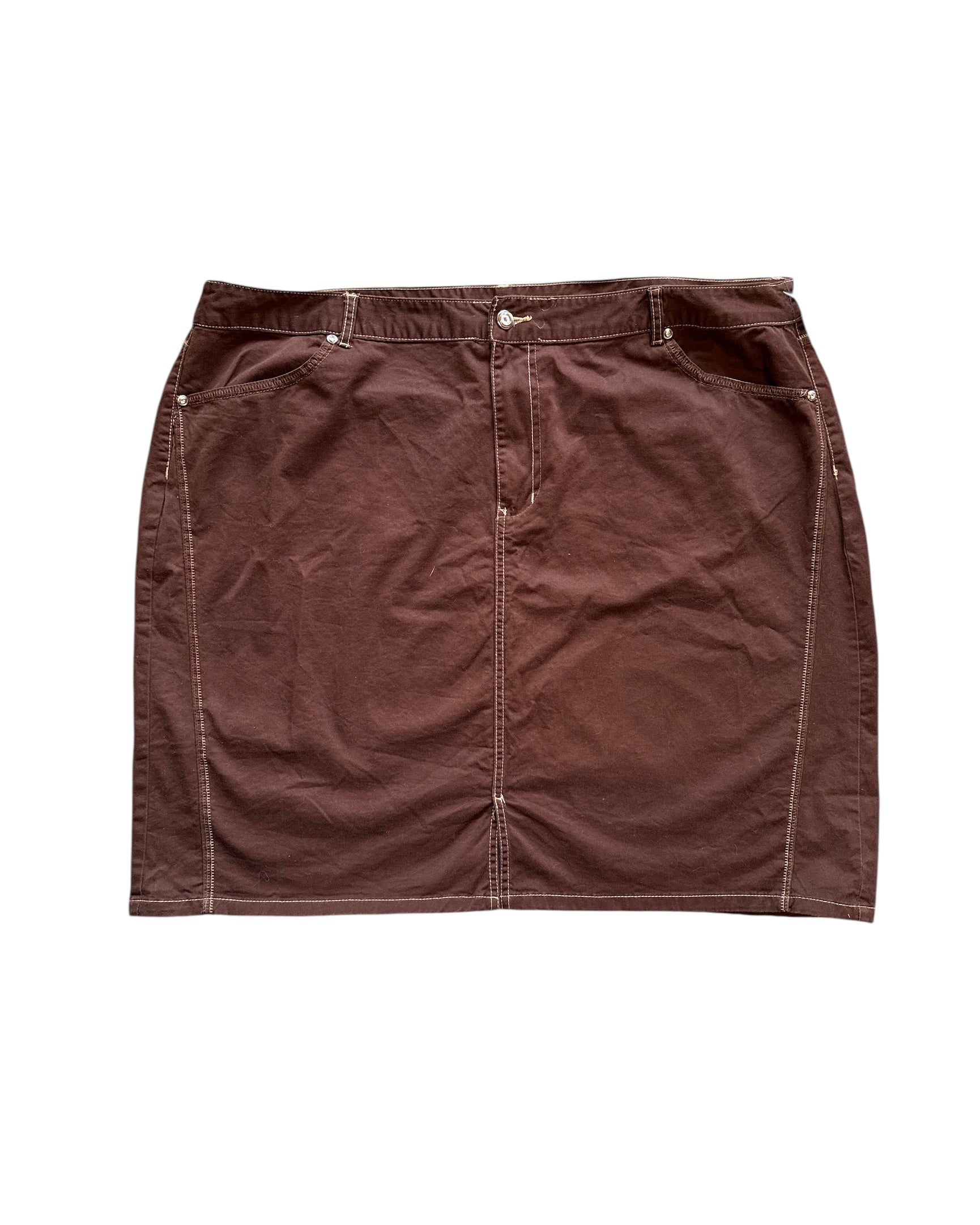 brown white jms stitch lined midi skirt, 26w