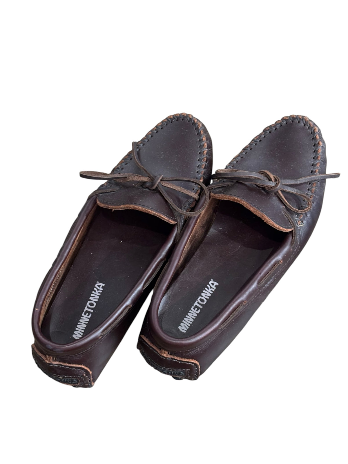 brown minnetonka leather mocassins, 9.5