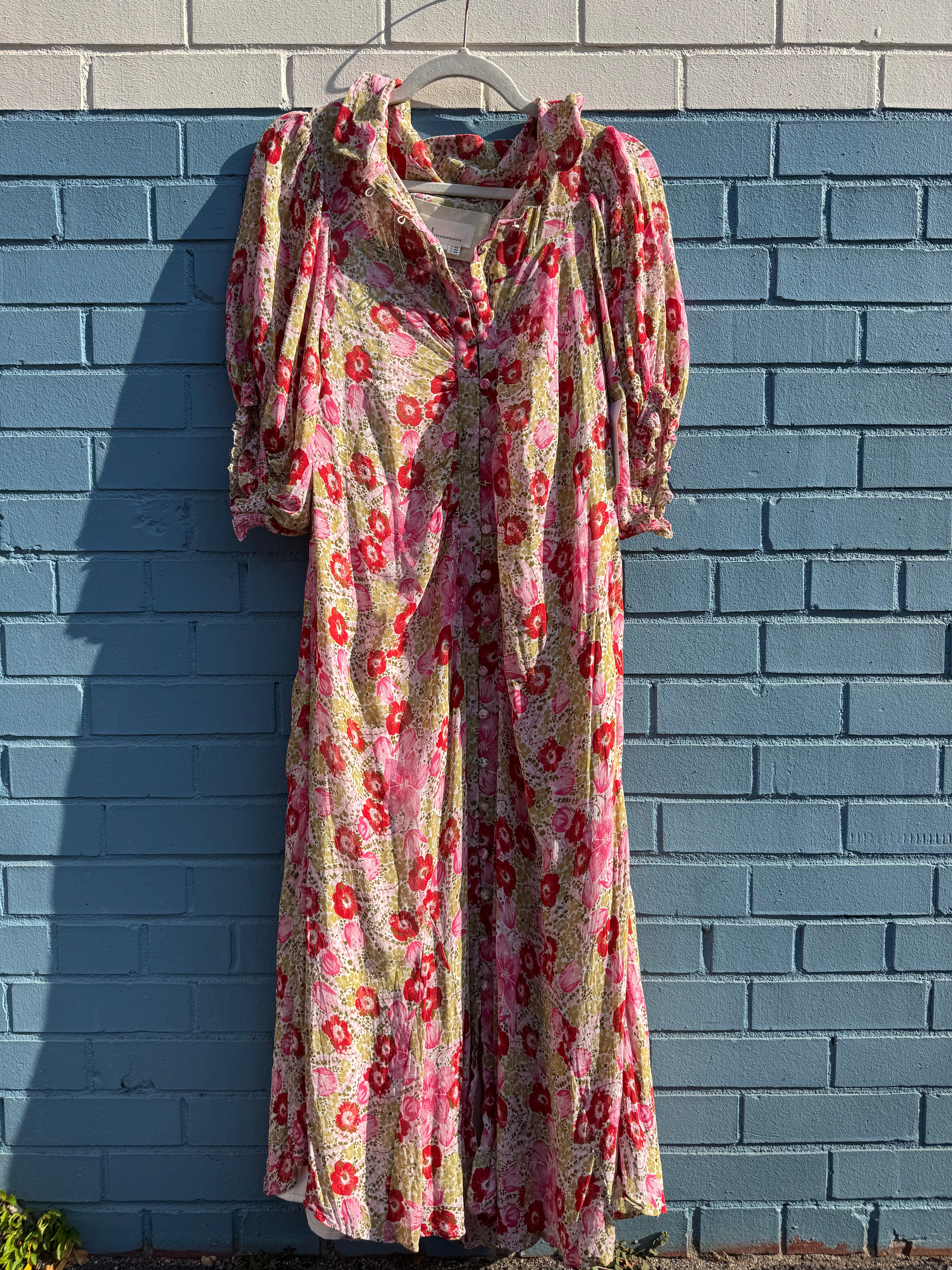 green pink red Anthropologie floral ss flowy dress, 22 (fits like 3xl)