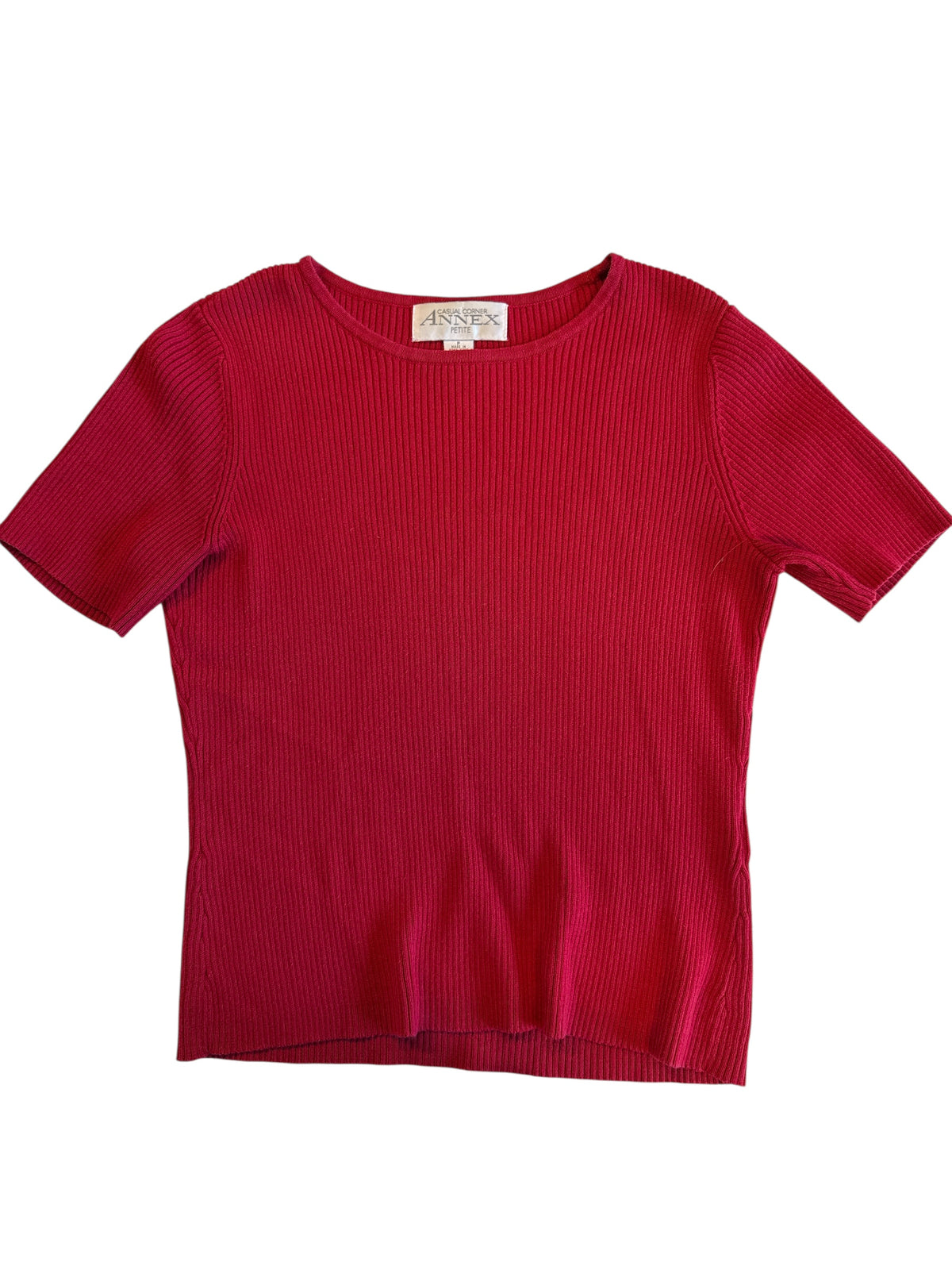 Red Casual Corner Ribbed ss top, S