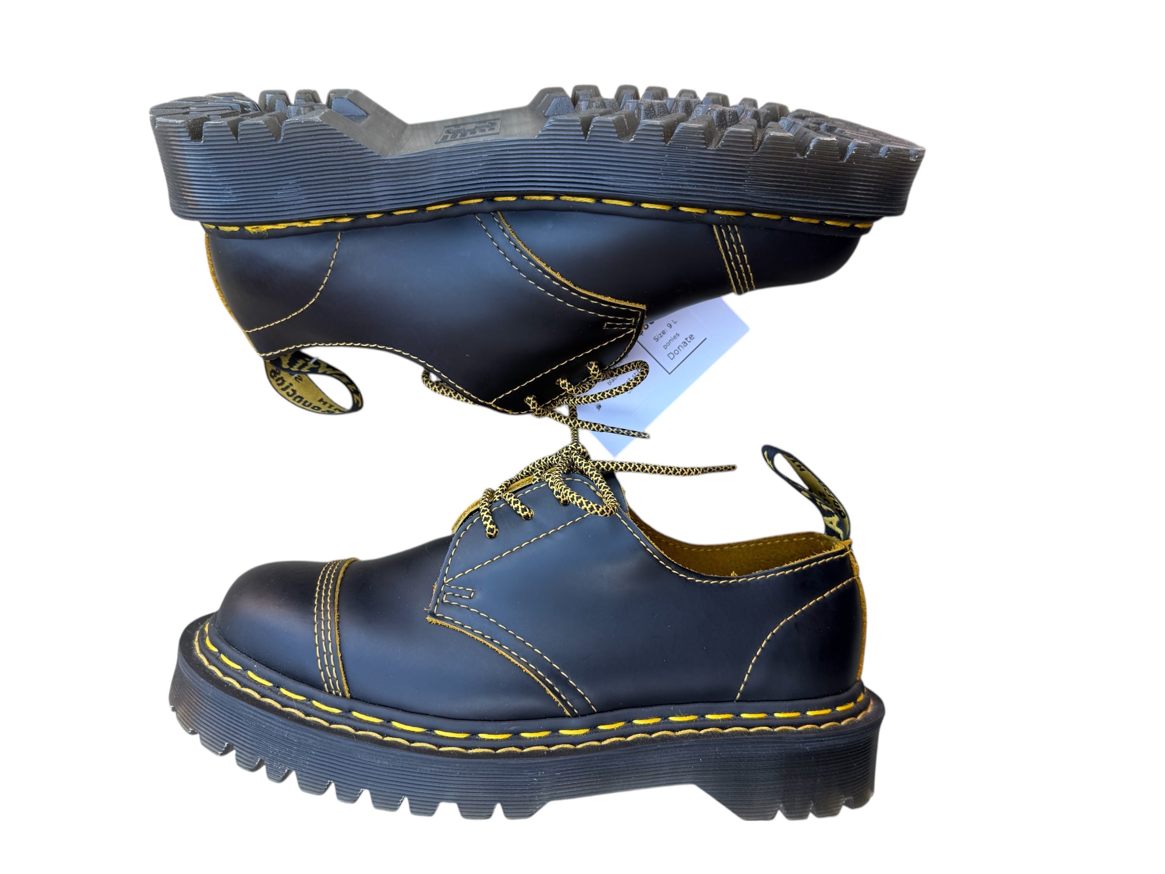 black yellow dr martens contrast stitch oxford, 9 women's