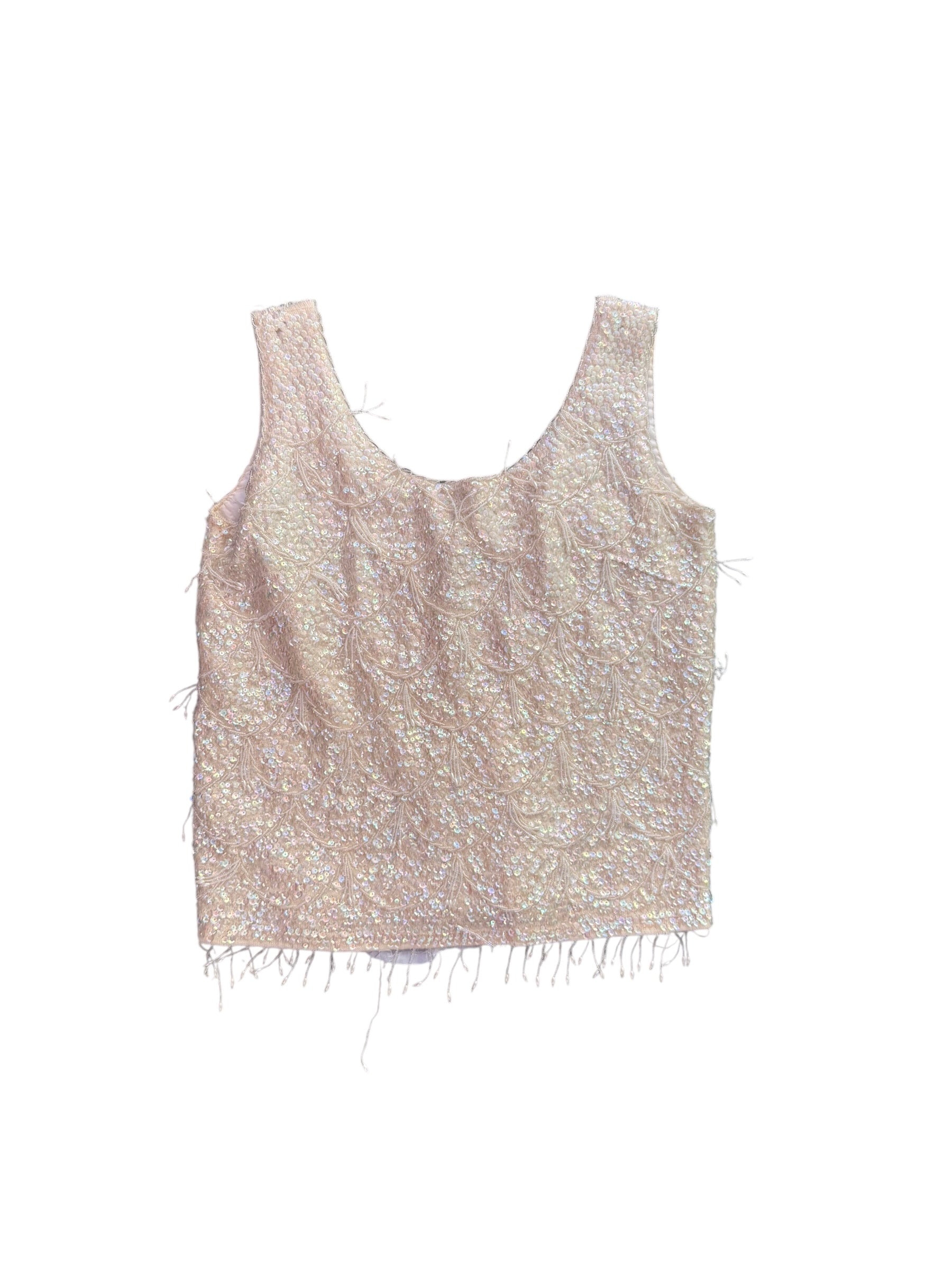 Cream  Vtg 80s wool beaded top, S
