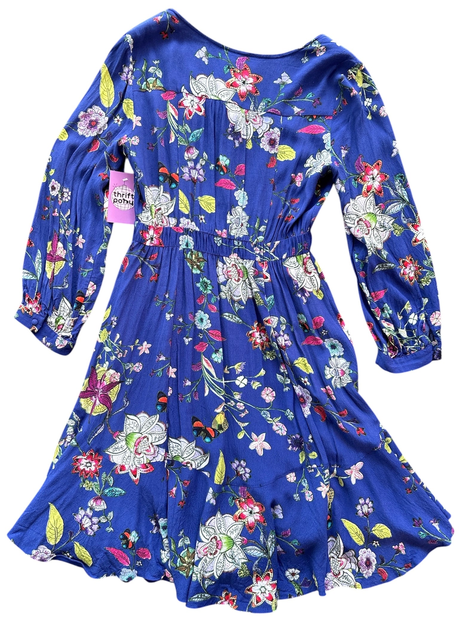 Blue Maeve Floral ls button front dress, M