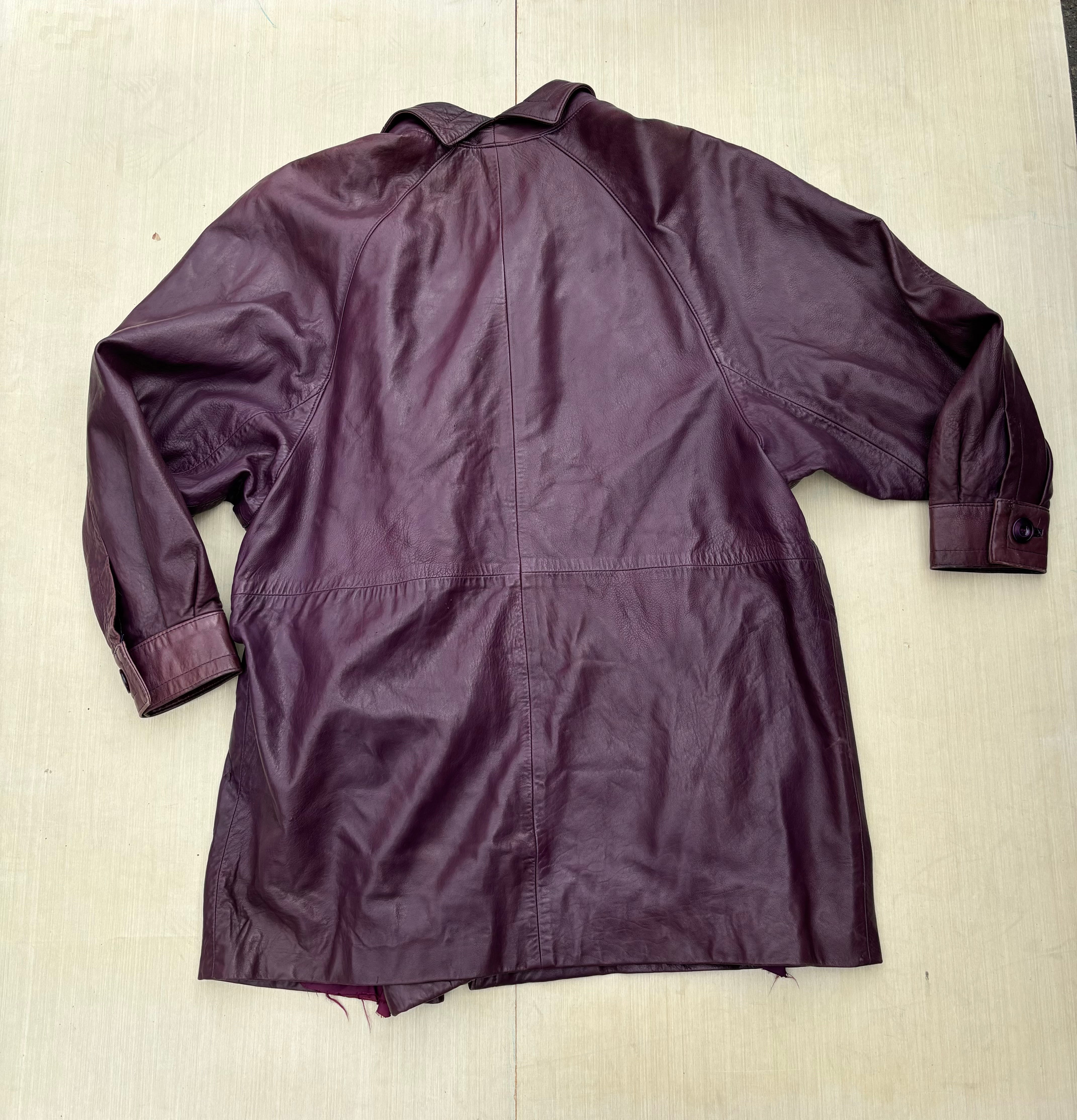 burgundy maxima long leather jacket, L