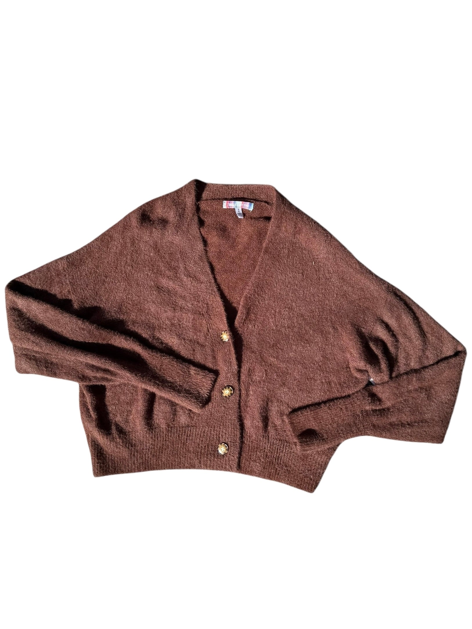 brown urban outfitters fuzzy cardigan, s