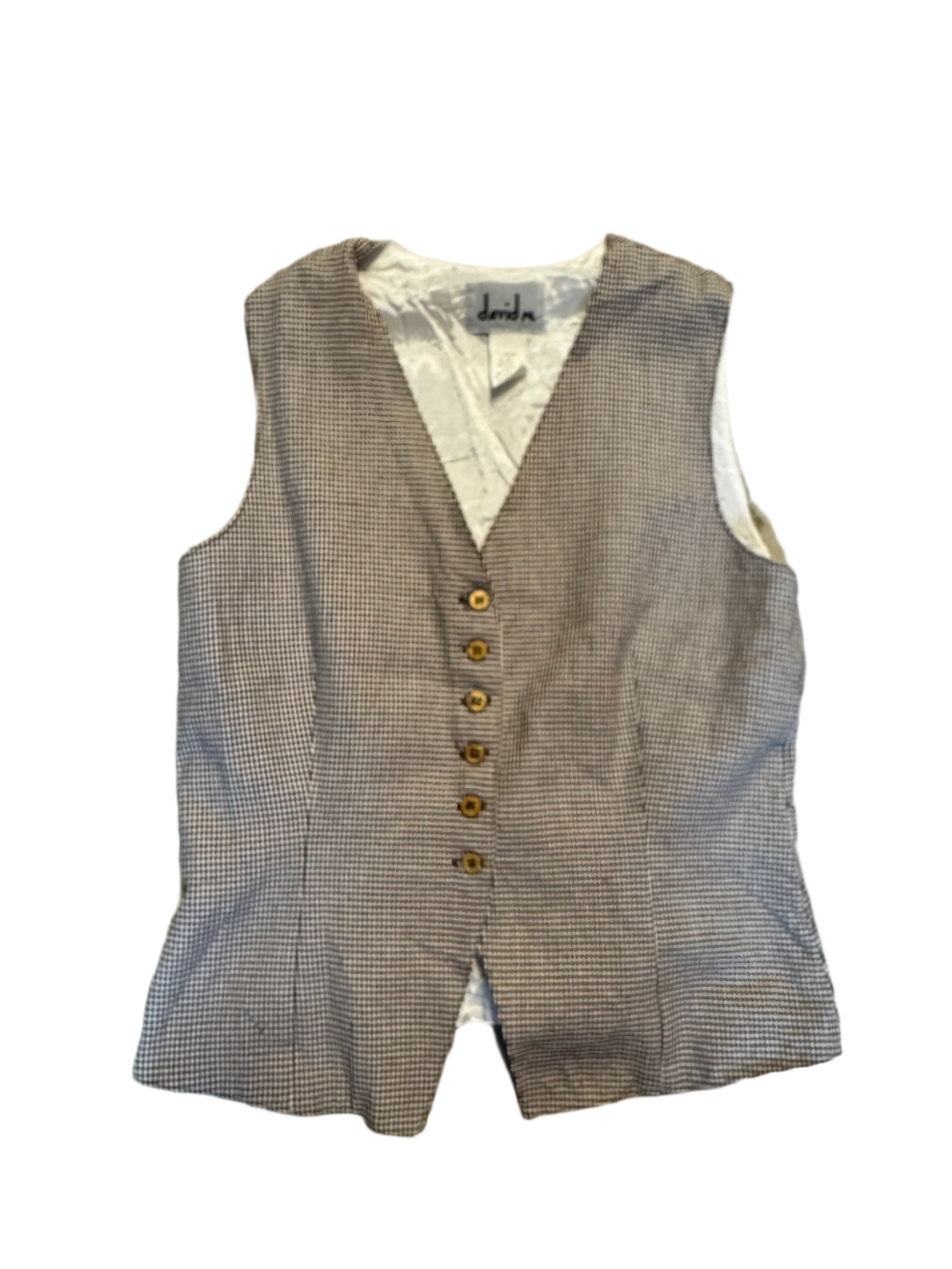 brown white david n. gingham vest, 6