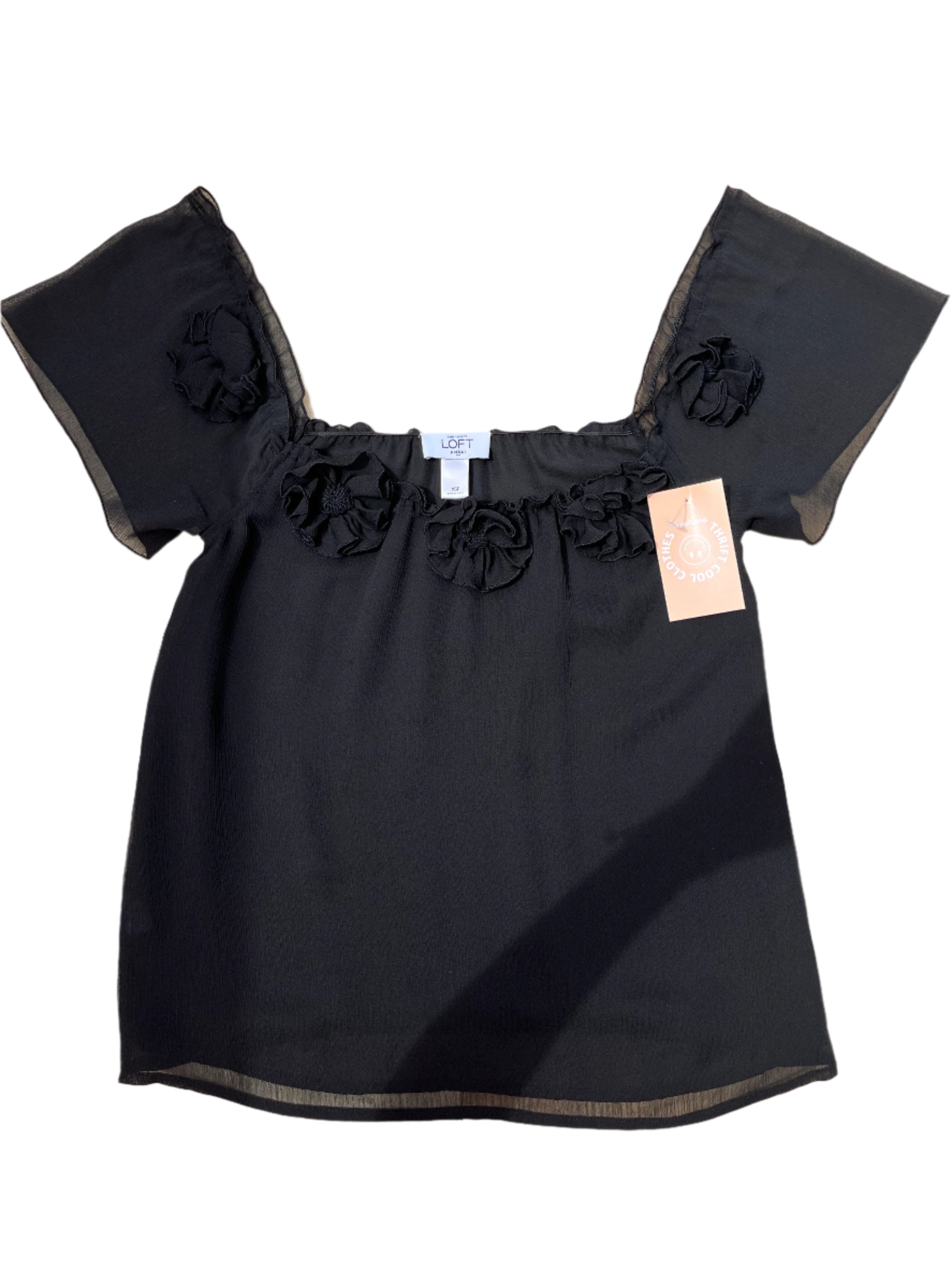 black loft mesh blouse w flowers, xsp