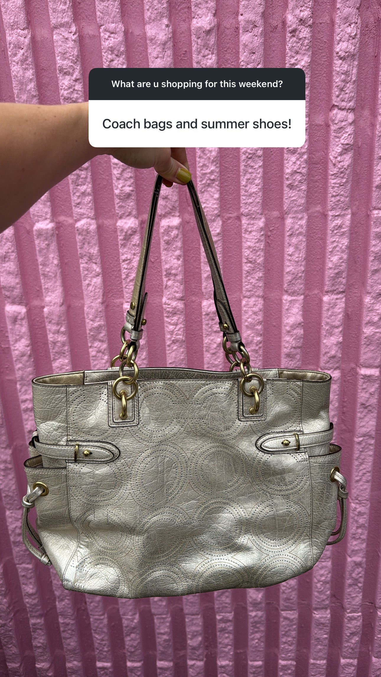 Silver Coach Logo leather shoulder bag 16241