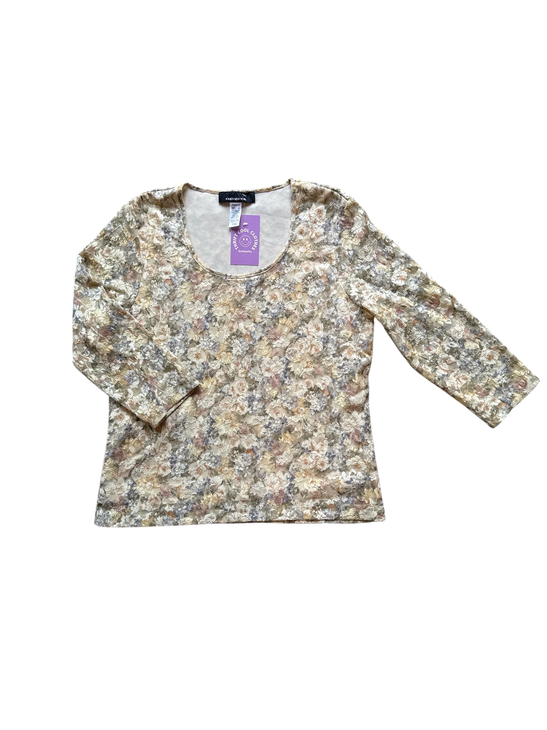 yellow green jones new yrok vtg lace floral top, L