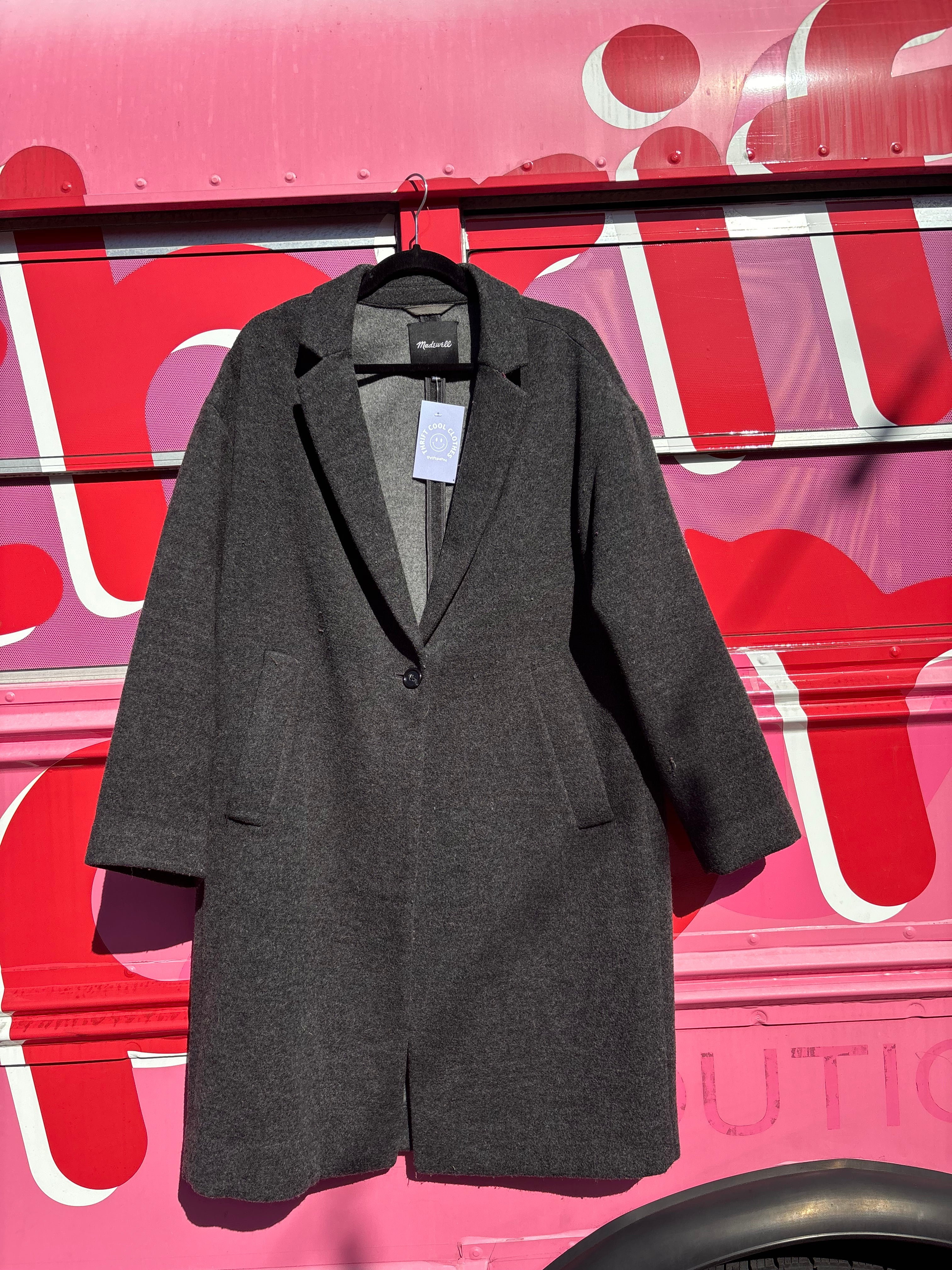 gray madewell long coat, m