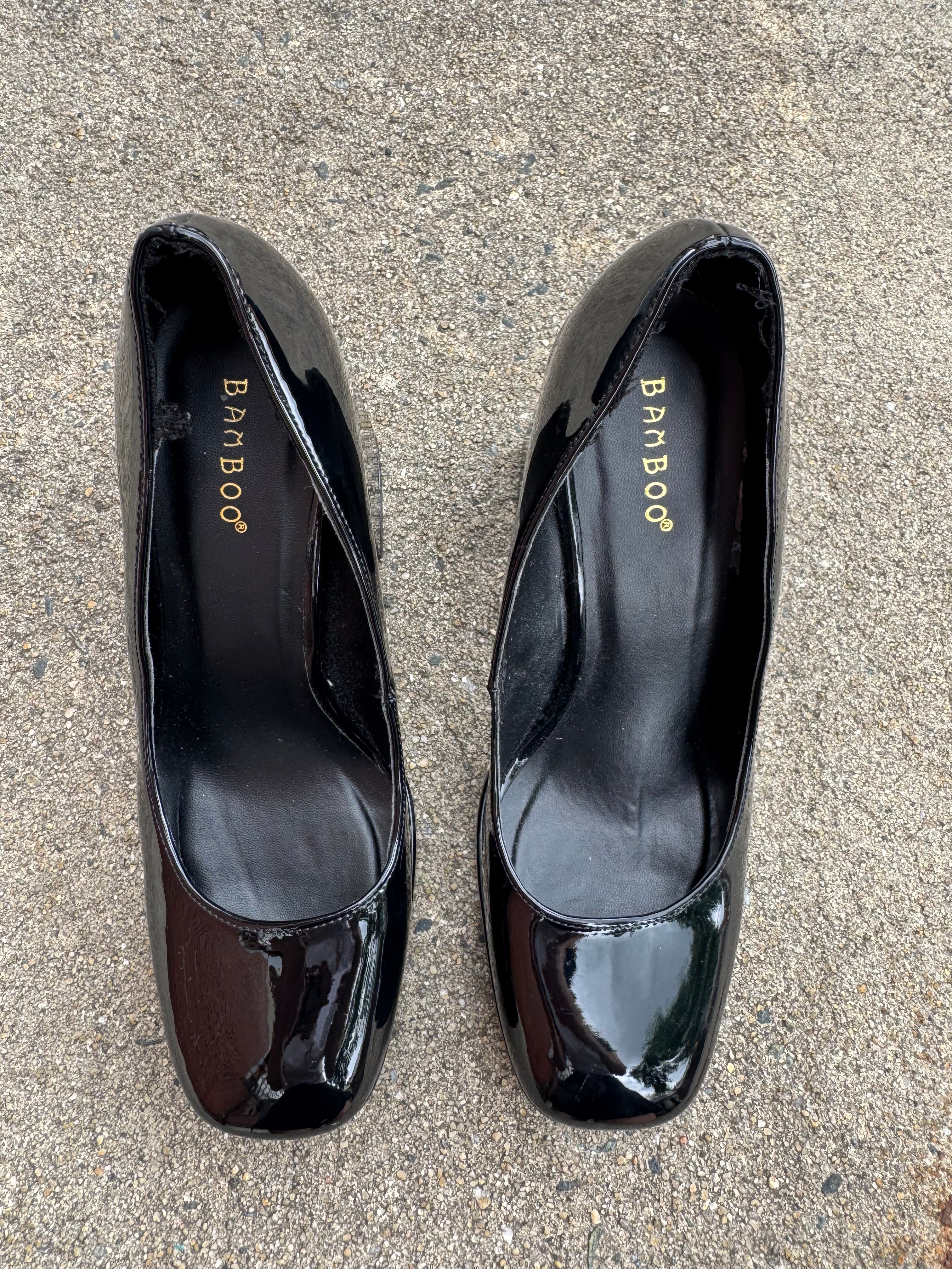 black Bamboo platform pumps, 7 1/2