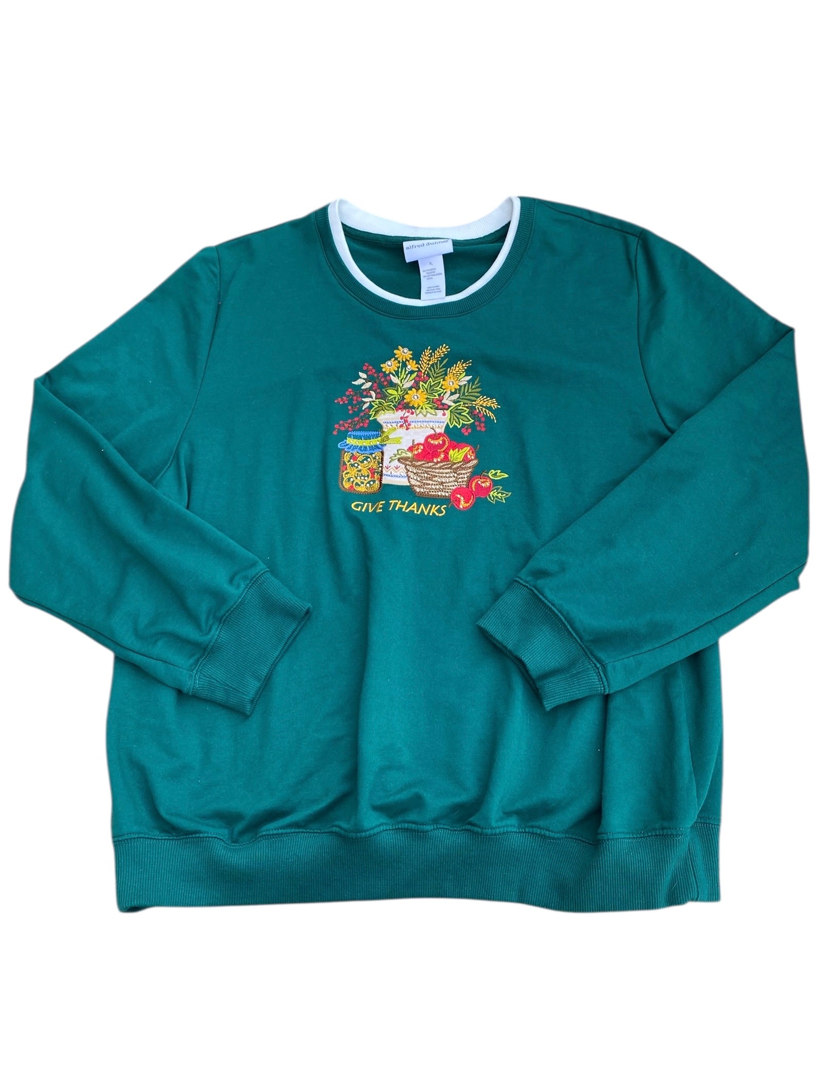 green Alfred Dunner give thanks sweater, xl