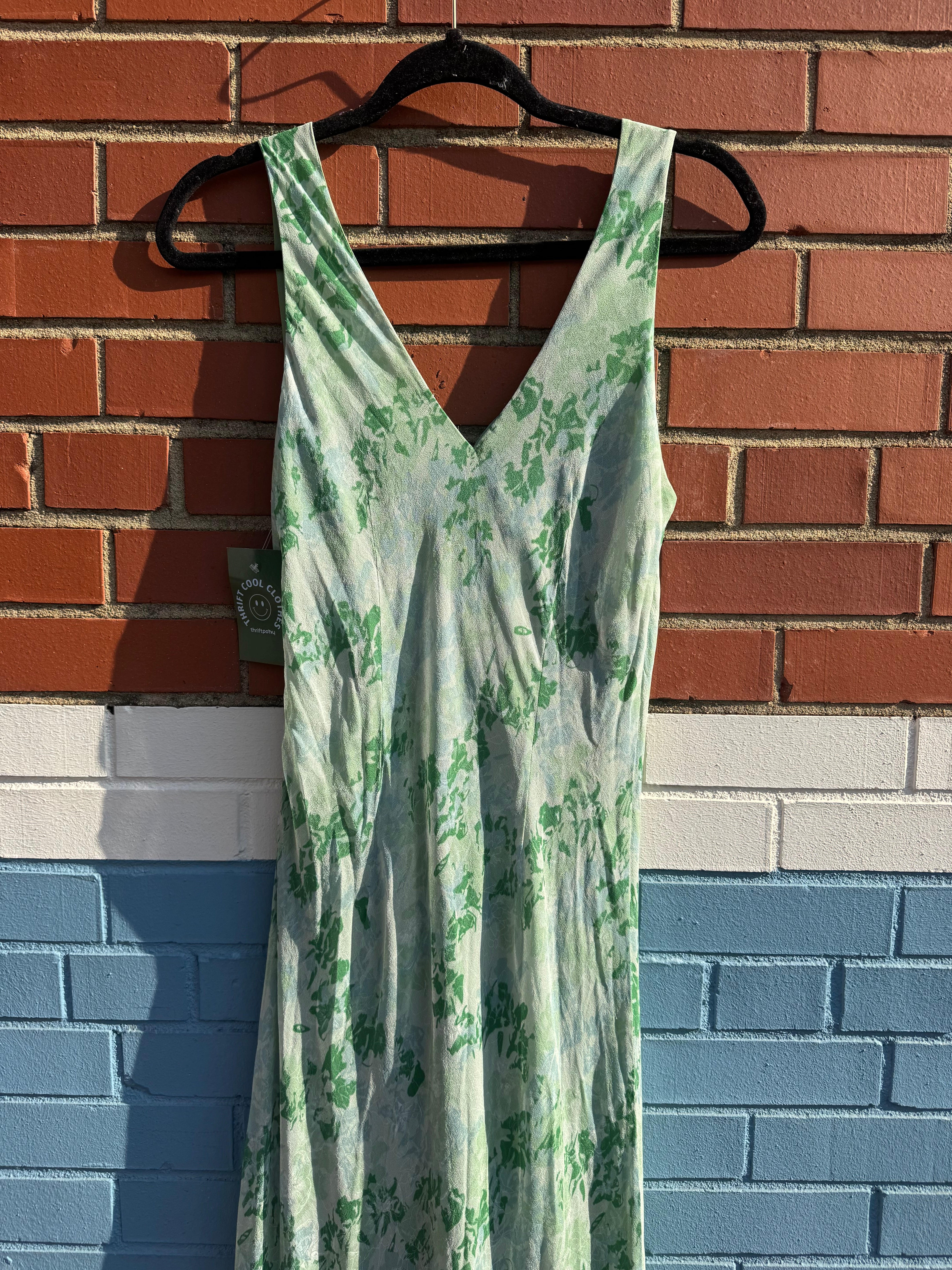 green ice silk patterned maxi, 12 (fits like M)