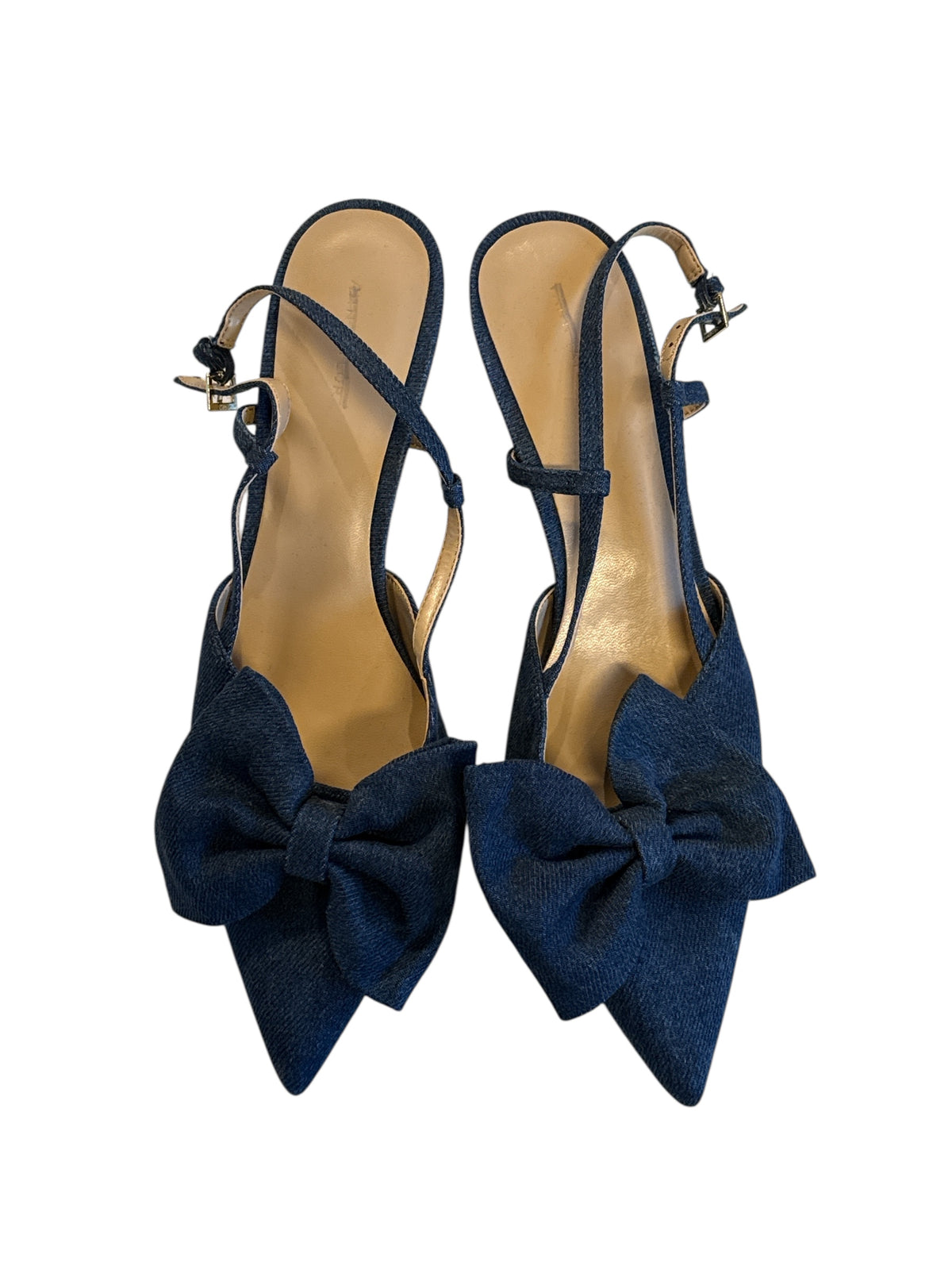 blue ann taylor pointed denim slingback kitten heels, 8