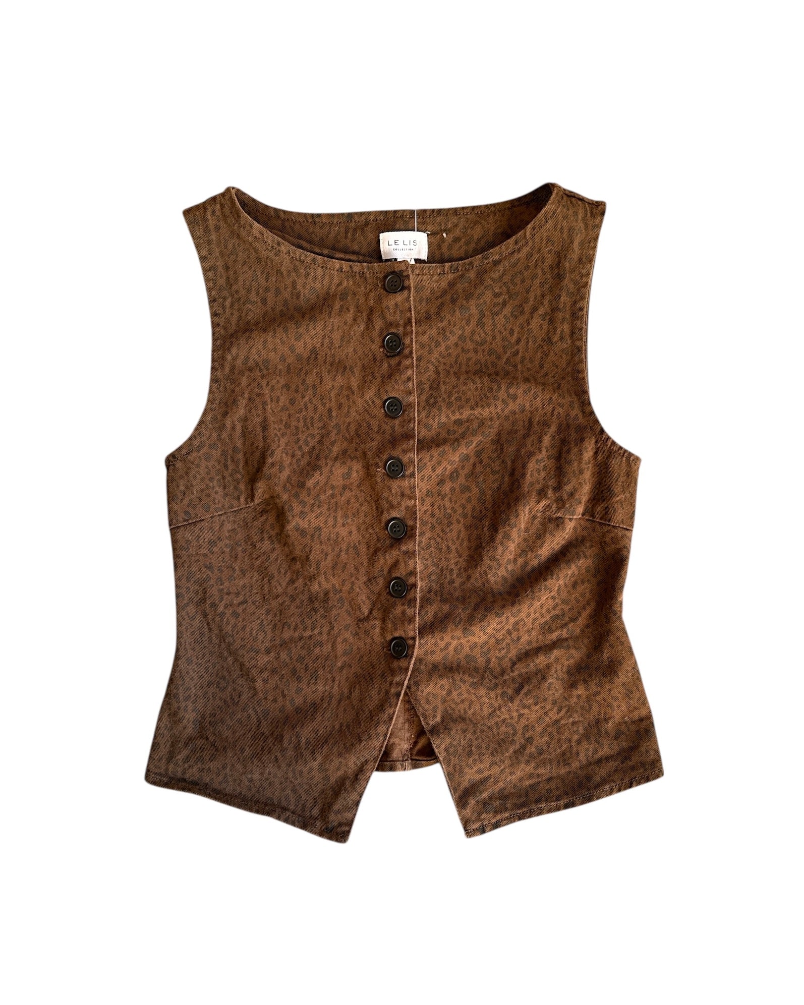 brown le lis denim animal print vest top, xs