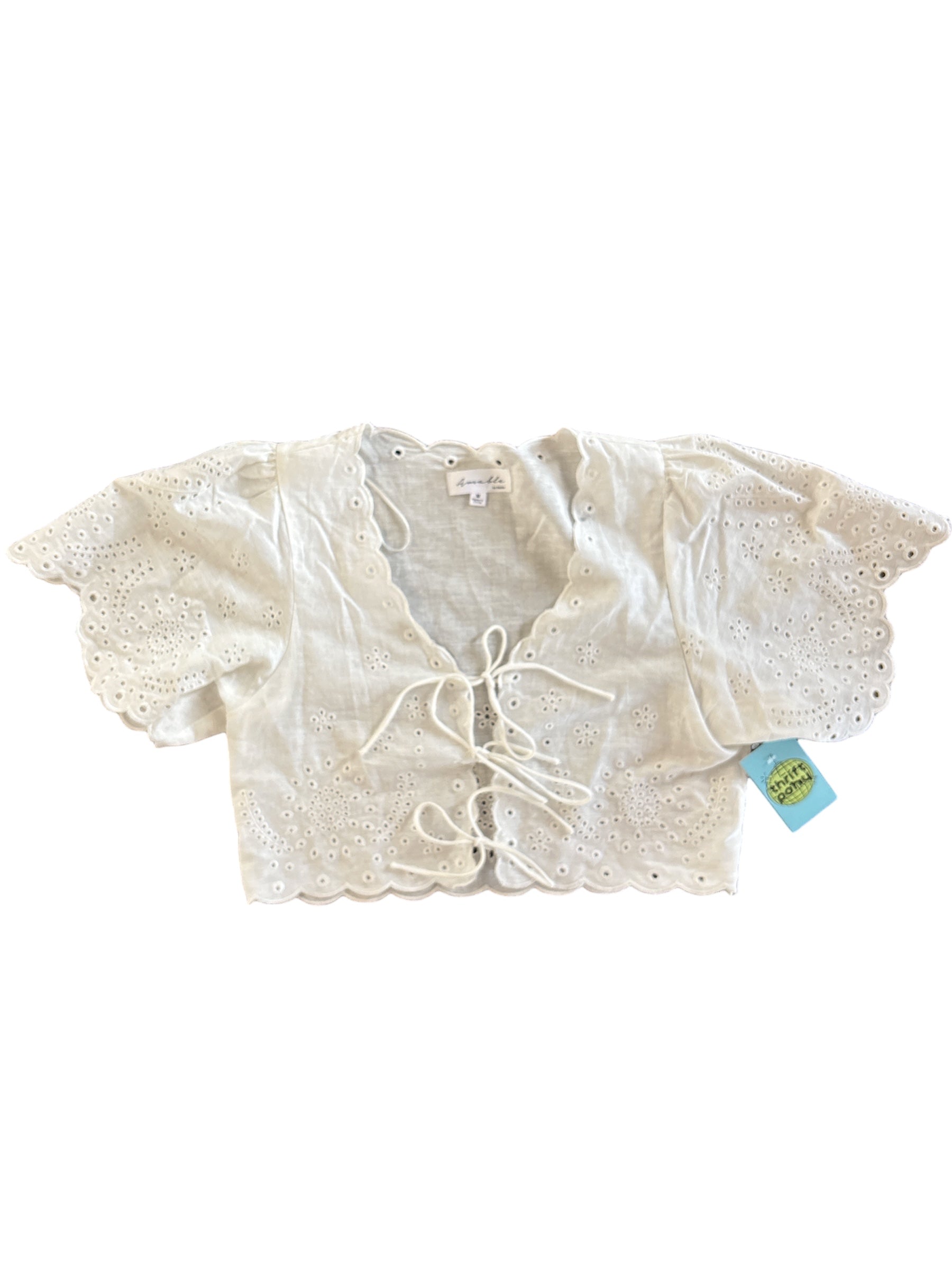 white amable tied front eyelet crop, m