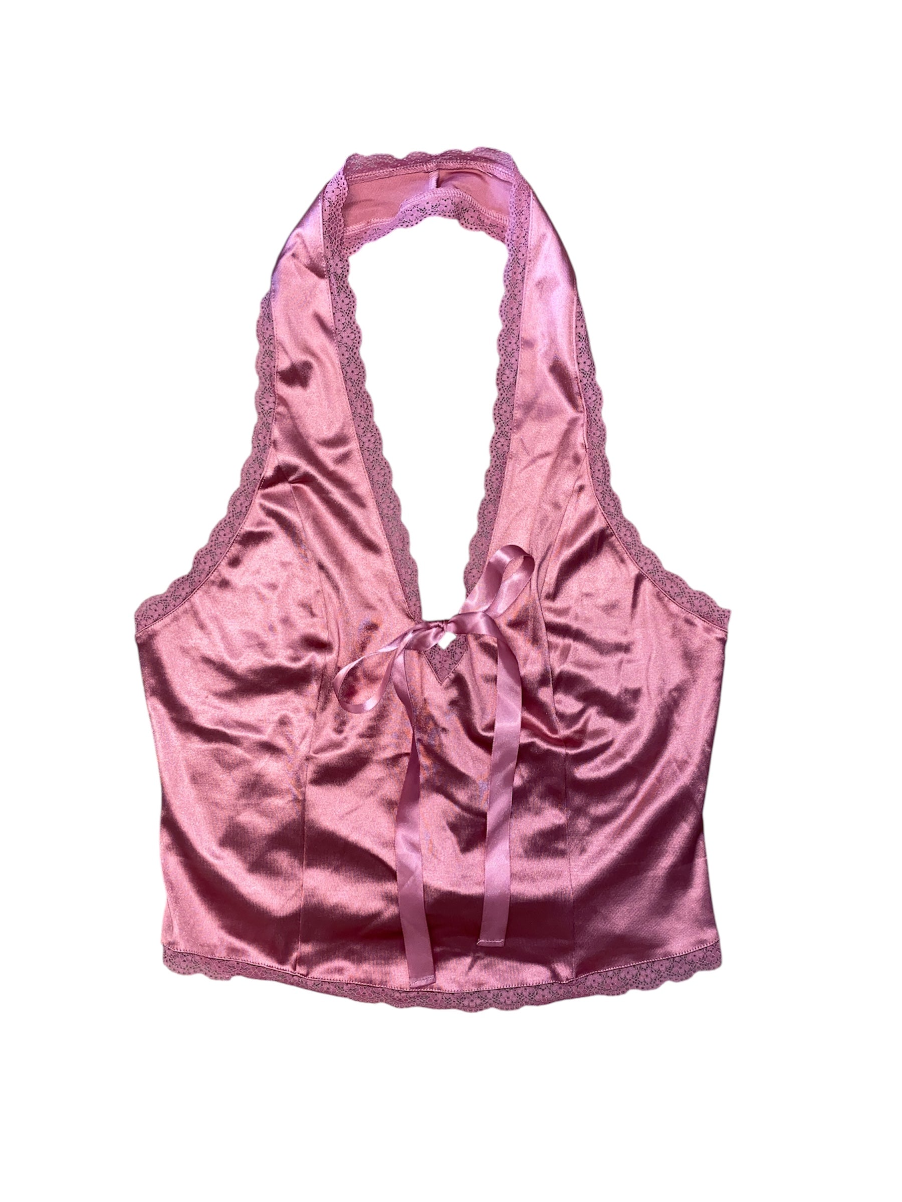 Pink Kimchi Blue Satin lace trim halter, XL