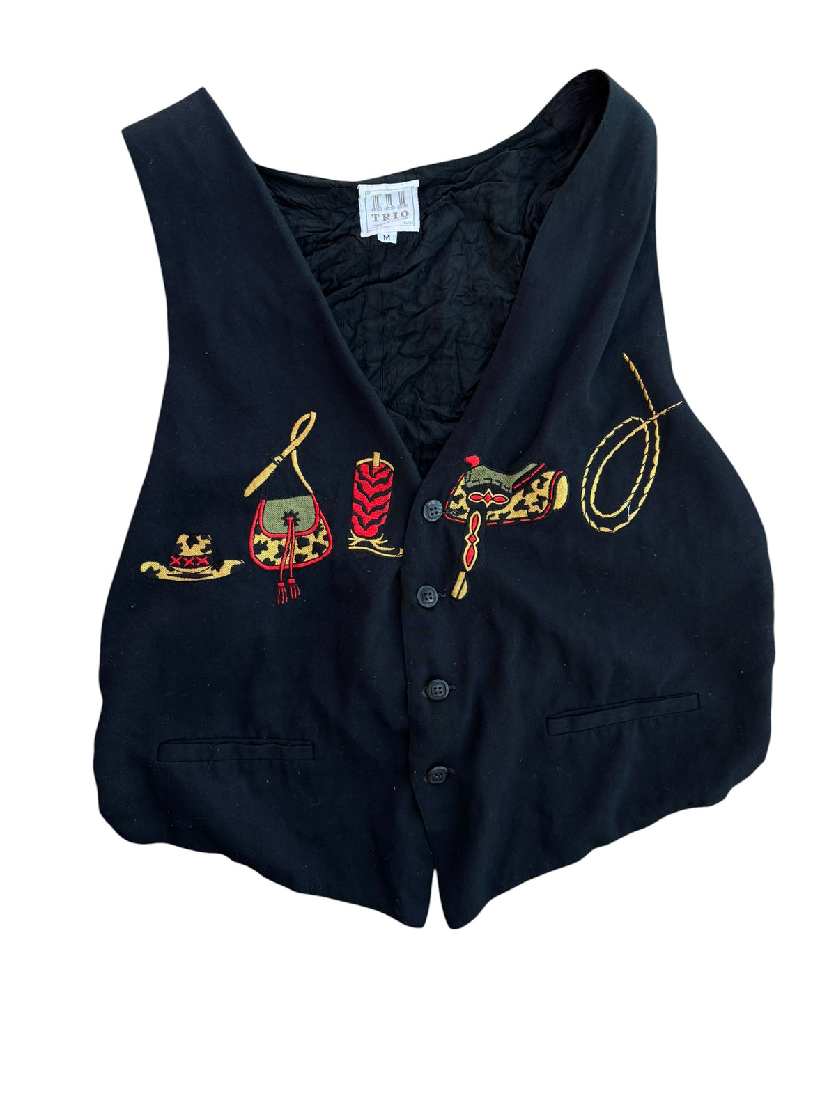 black trio western embroidered vest, m