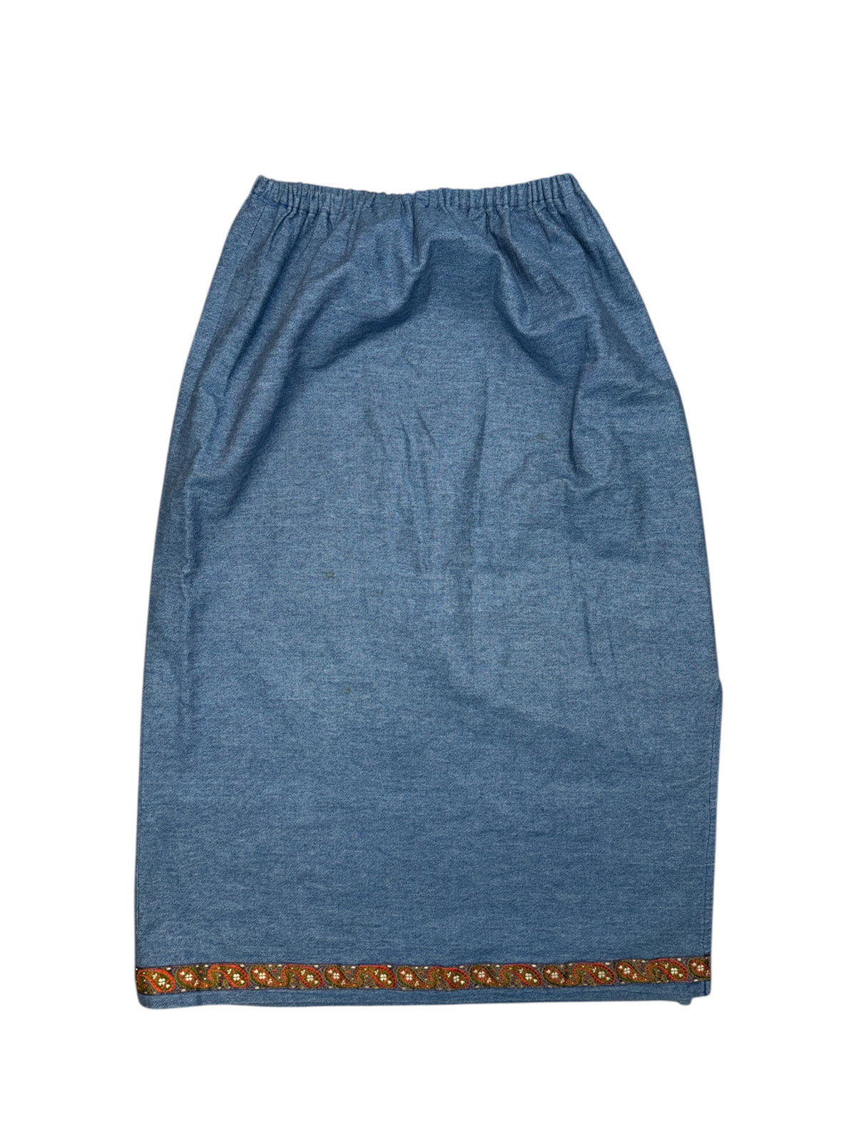 blue  paisly trim maxi denim skirt