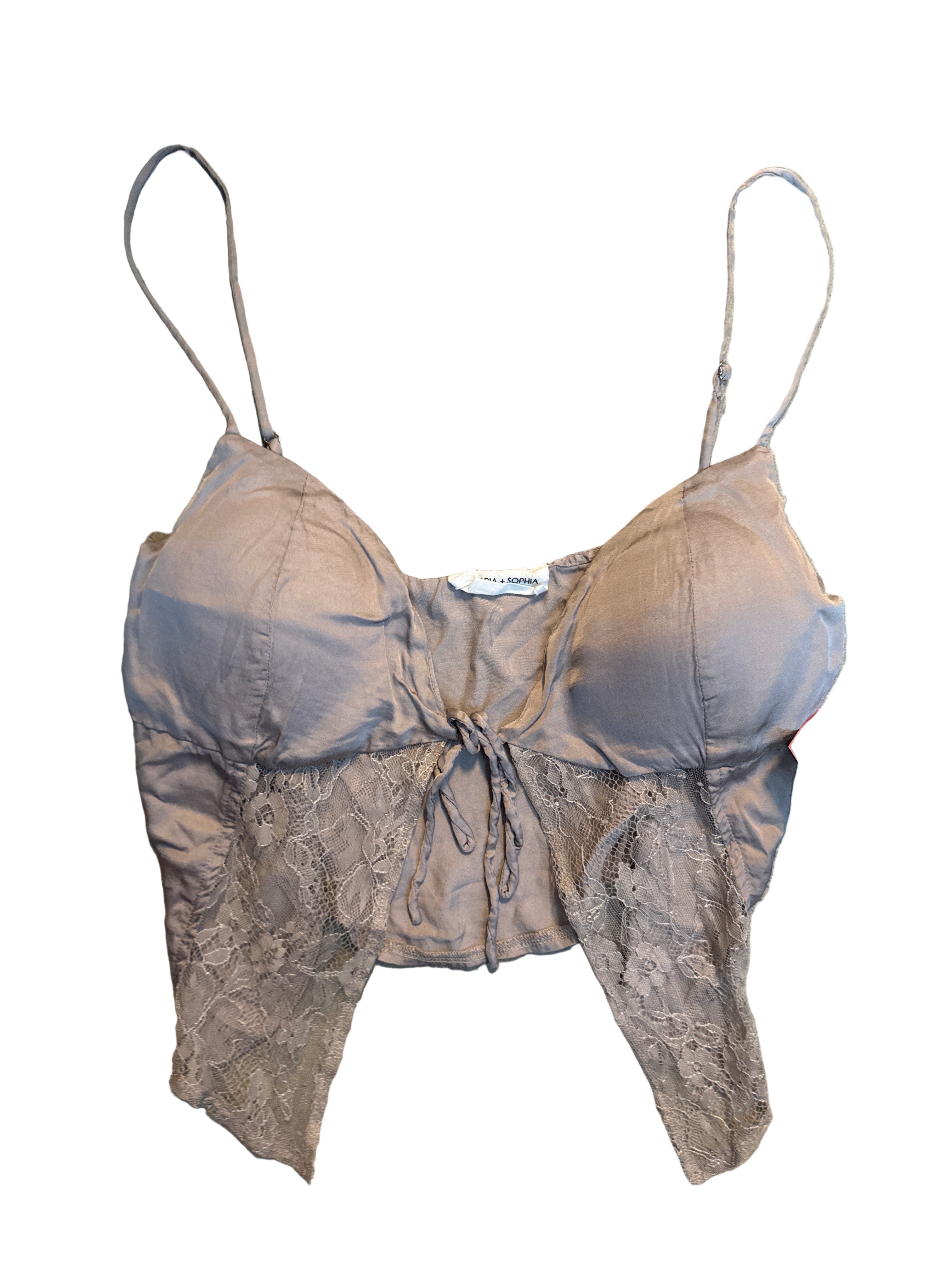 gray vistoria + sophia satin tank w lace, L