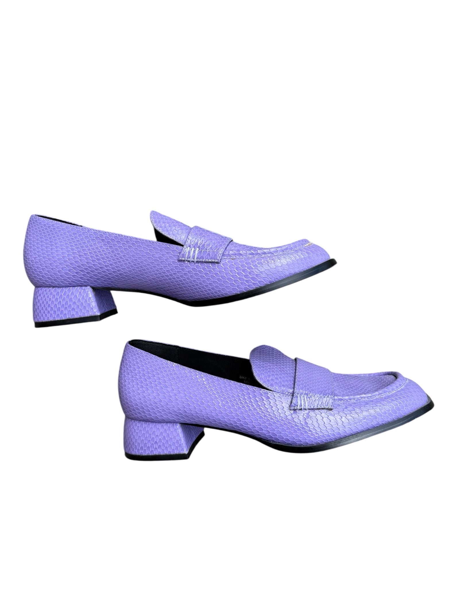 Purple Asos snakeskin loafers, 8