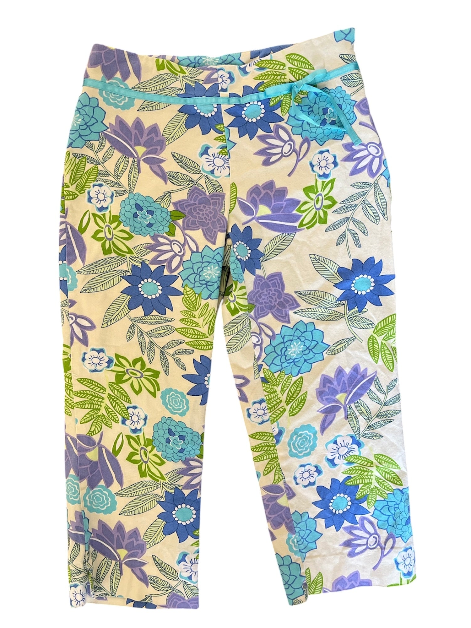 white blue green carolina blues floral capris, 8