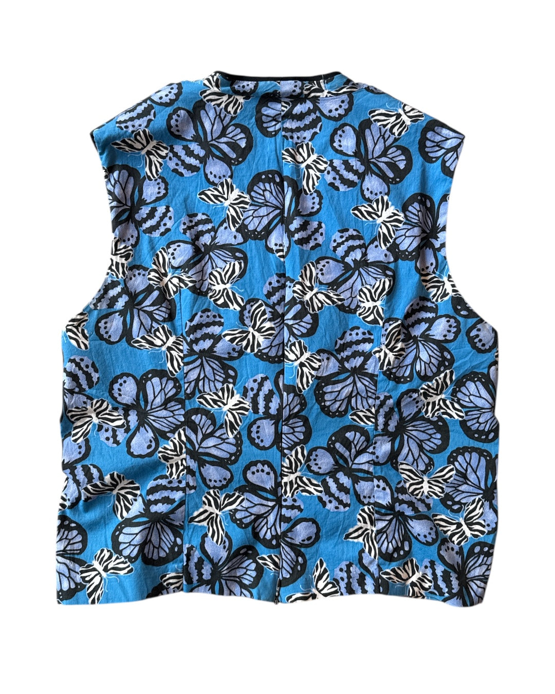 blue black cdc butterfly v neck clasp top, 18