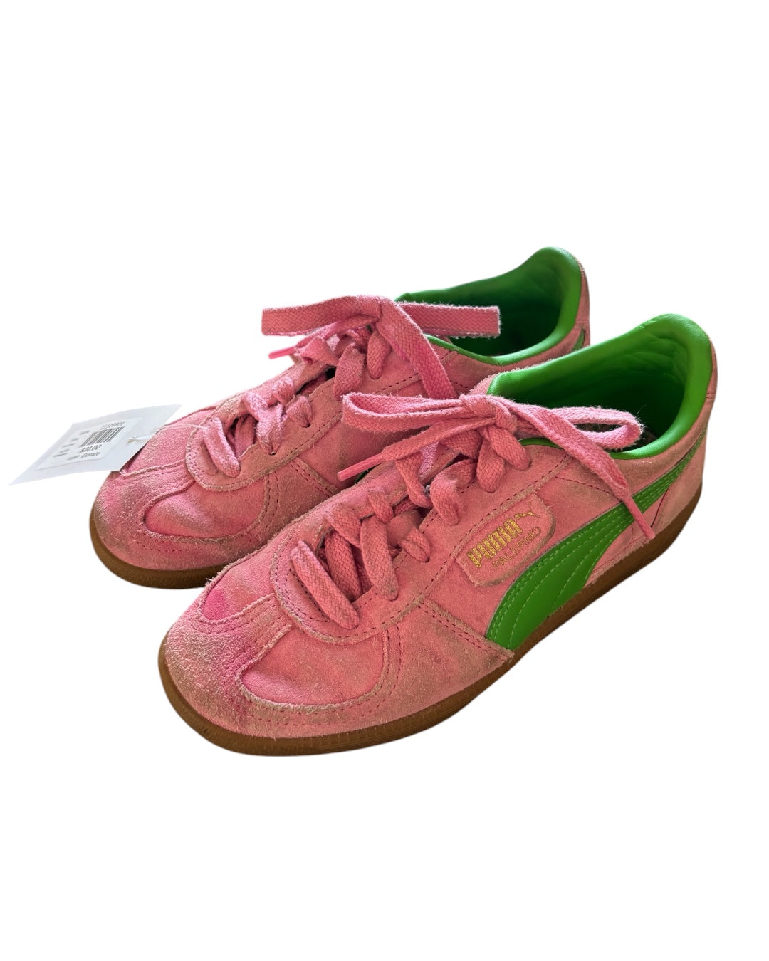 pink green puma suede sneakers