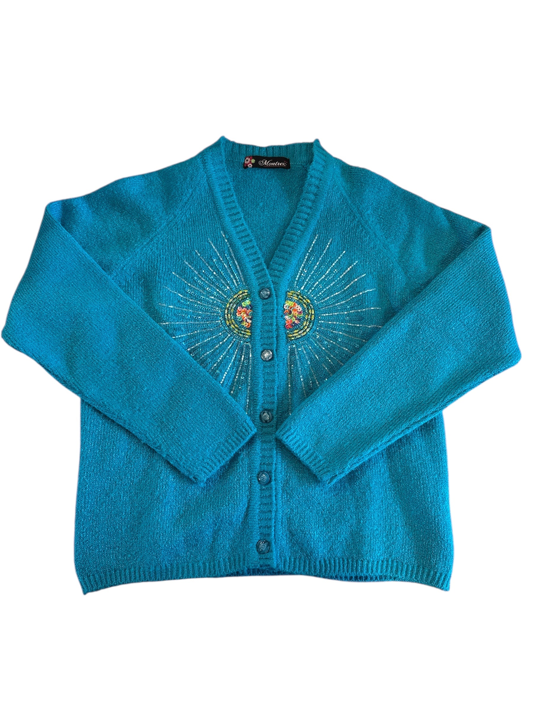 teal montrex vtg sequin cardigan, s