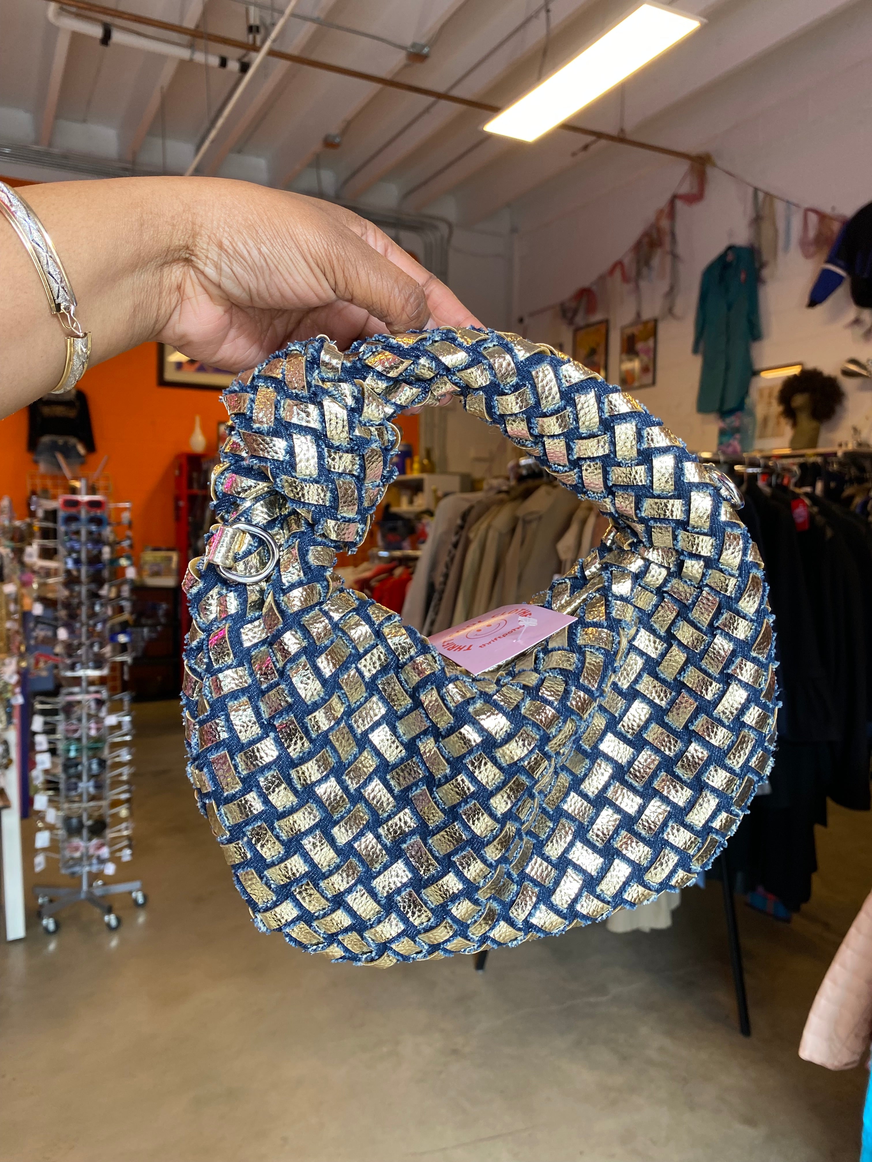 black gold  woven knot mini bag