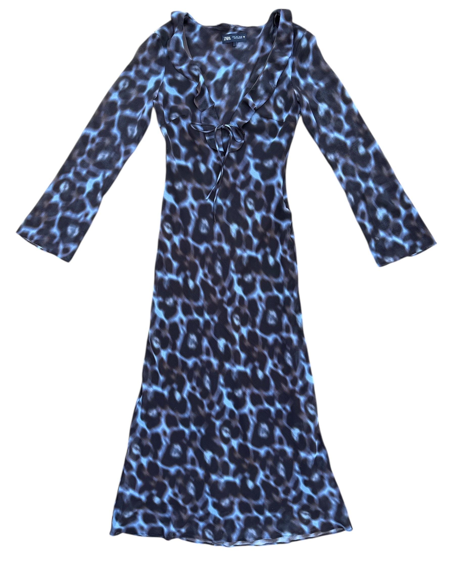 brown blue zara burn out print long maxi, s