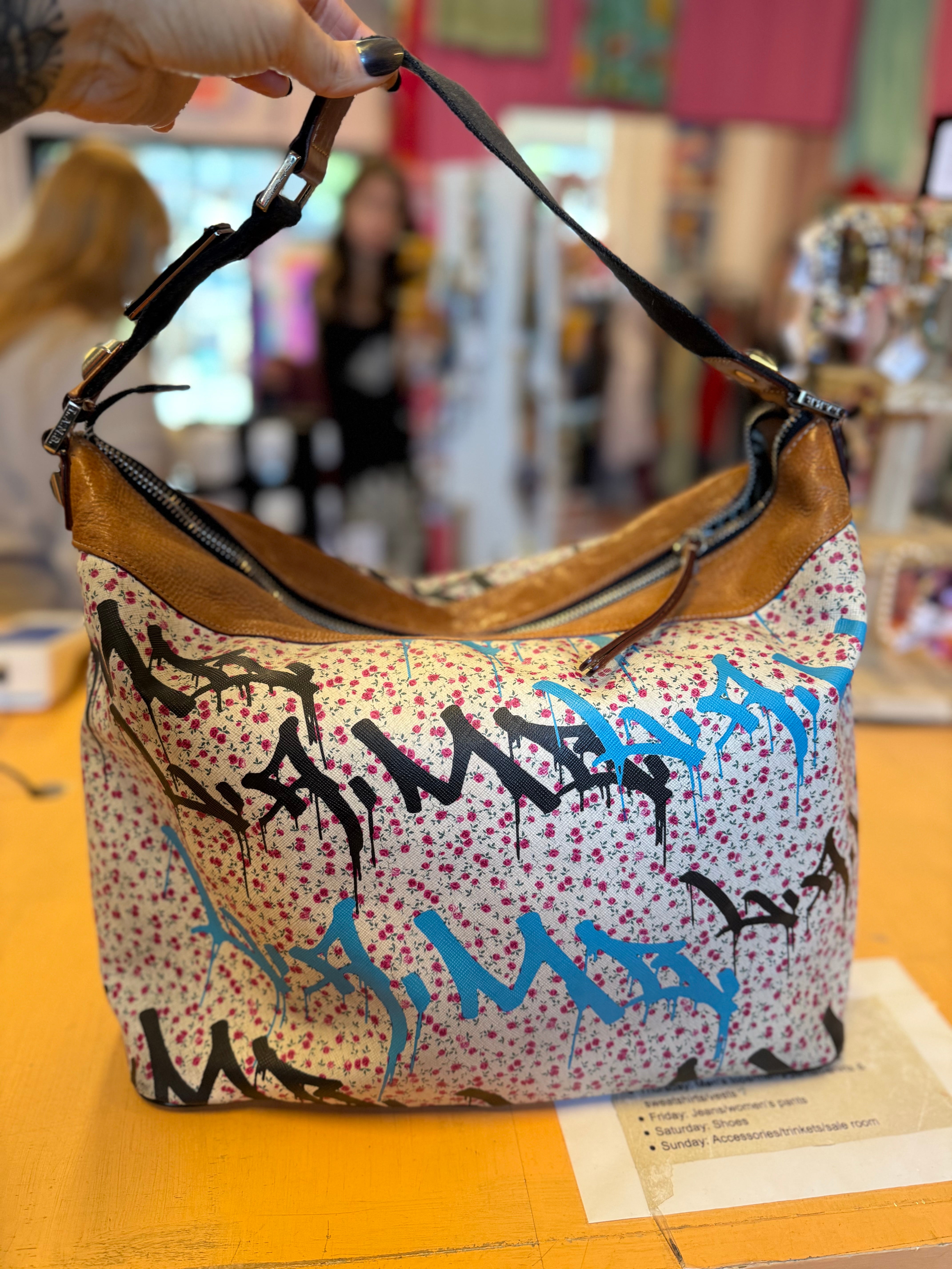 brown blue yellow LAMB by gwen steffani leather floral shoulder bag