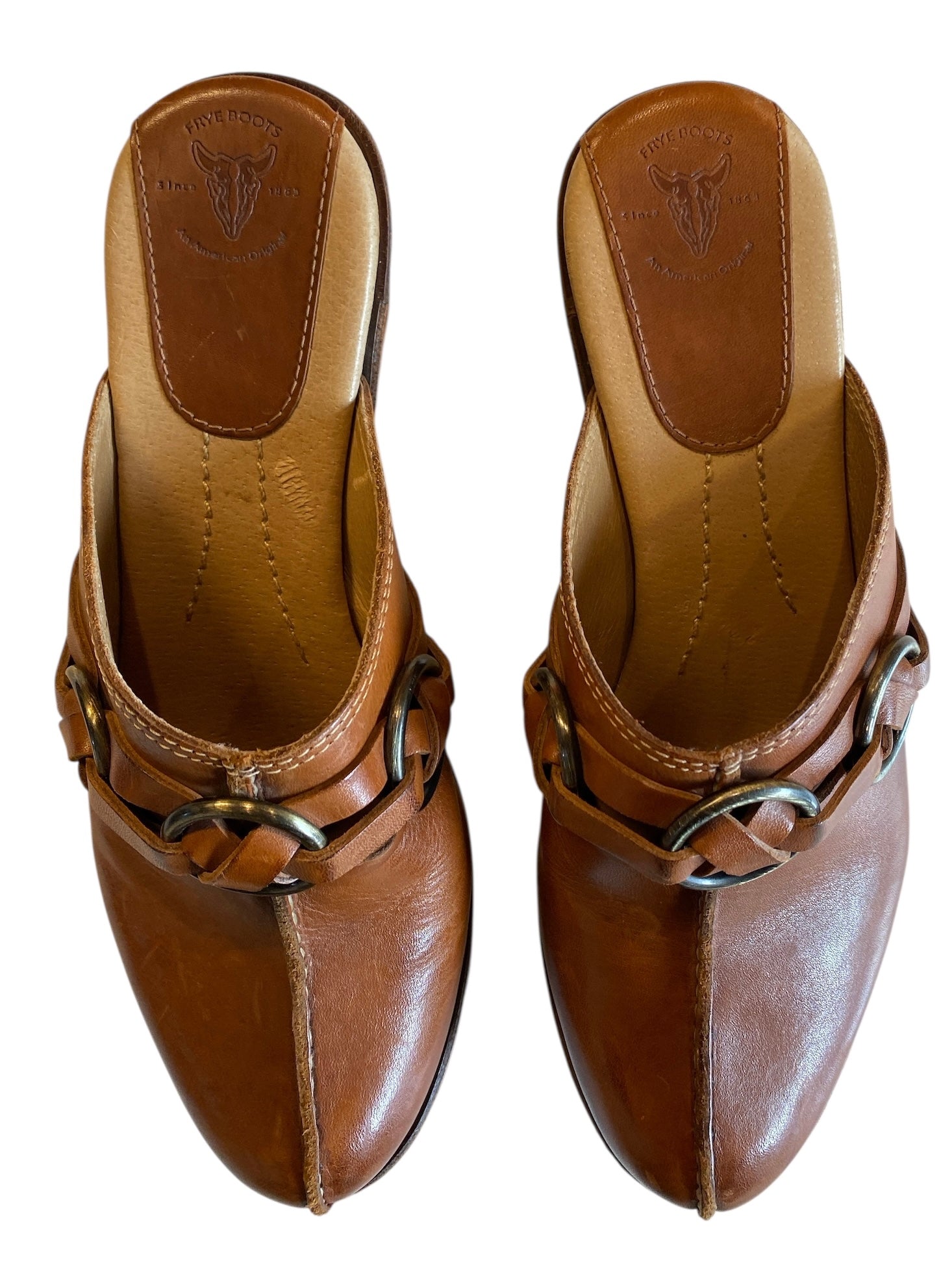 brown frye leather clogs, 7 womens