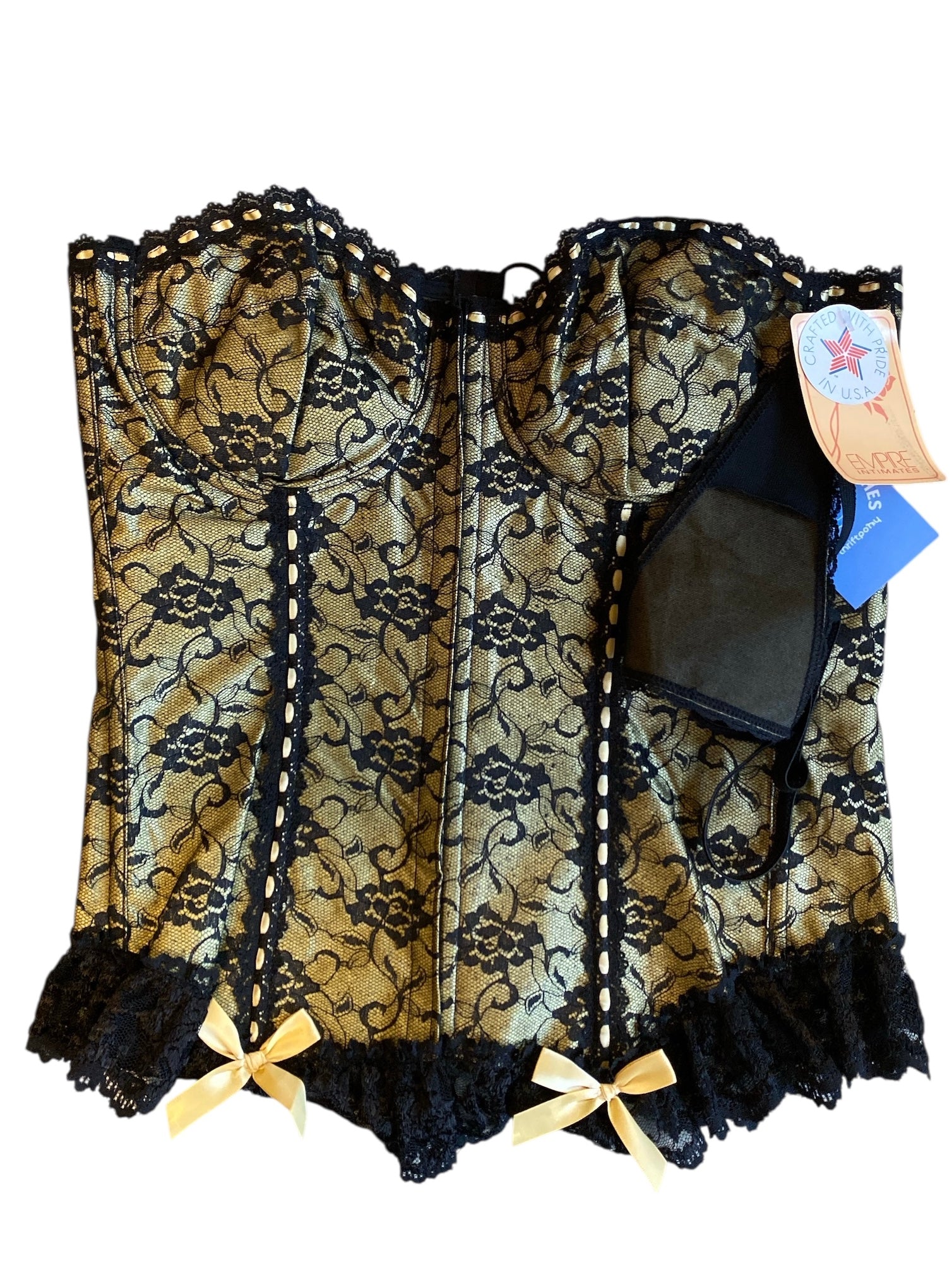 gold black Empire Intimates DEADSTOCK lace corset set, 38