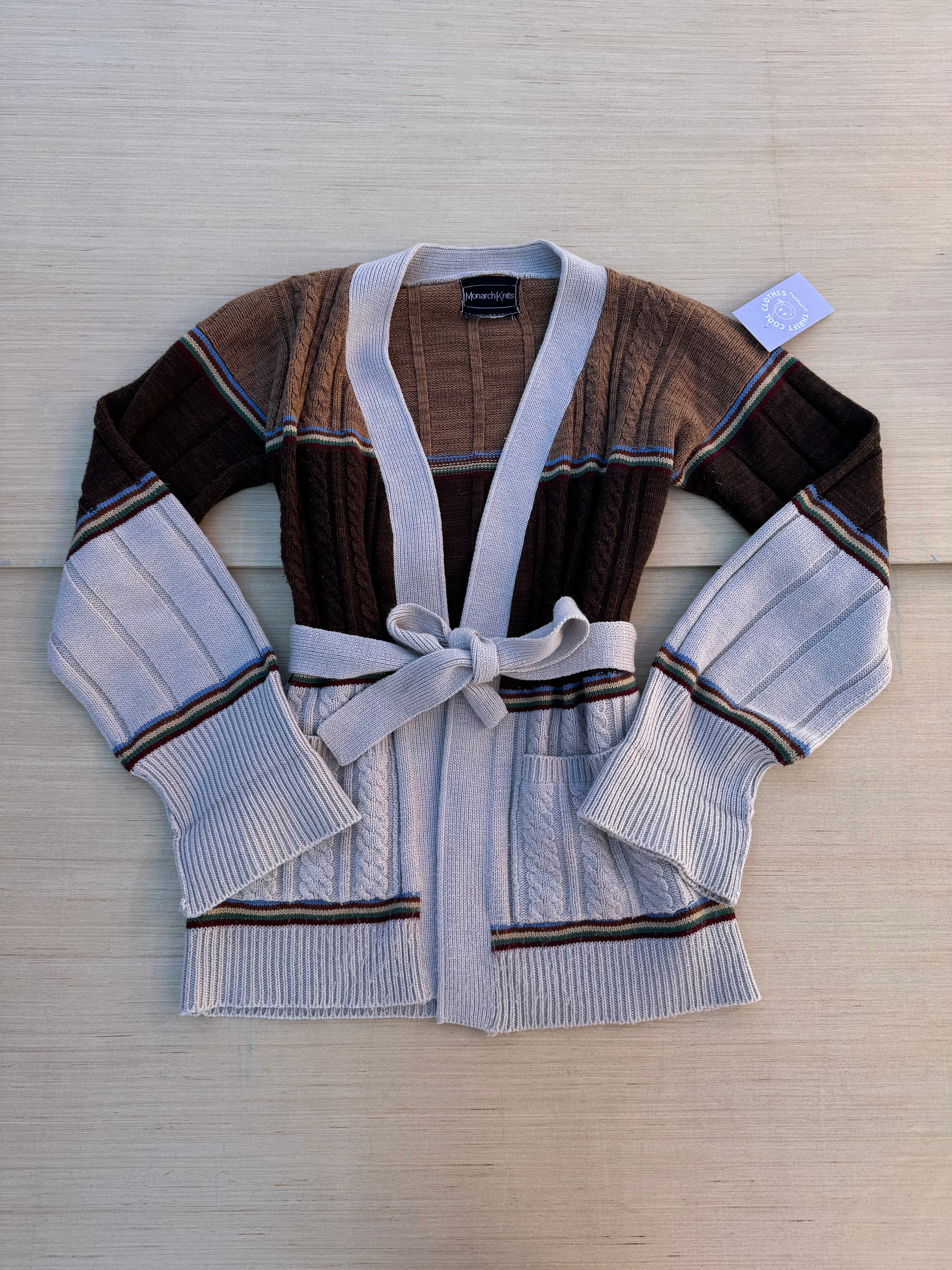brown monarch knits wrap sweater, L